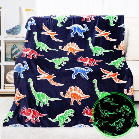 Dinosaur Blanket for Boys Glow in The Dark Dino Blanket Dinosaur Toys for Teen Boy Gifts Dino Room Decor 40"x50"
