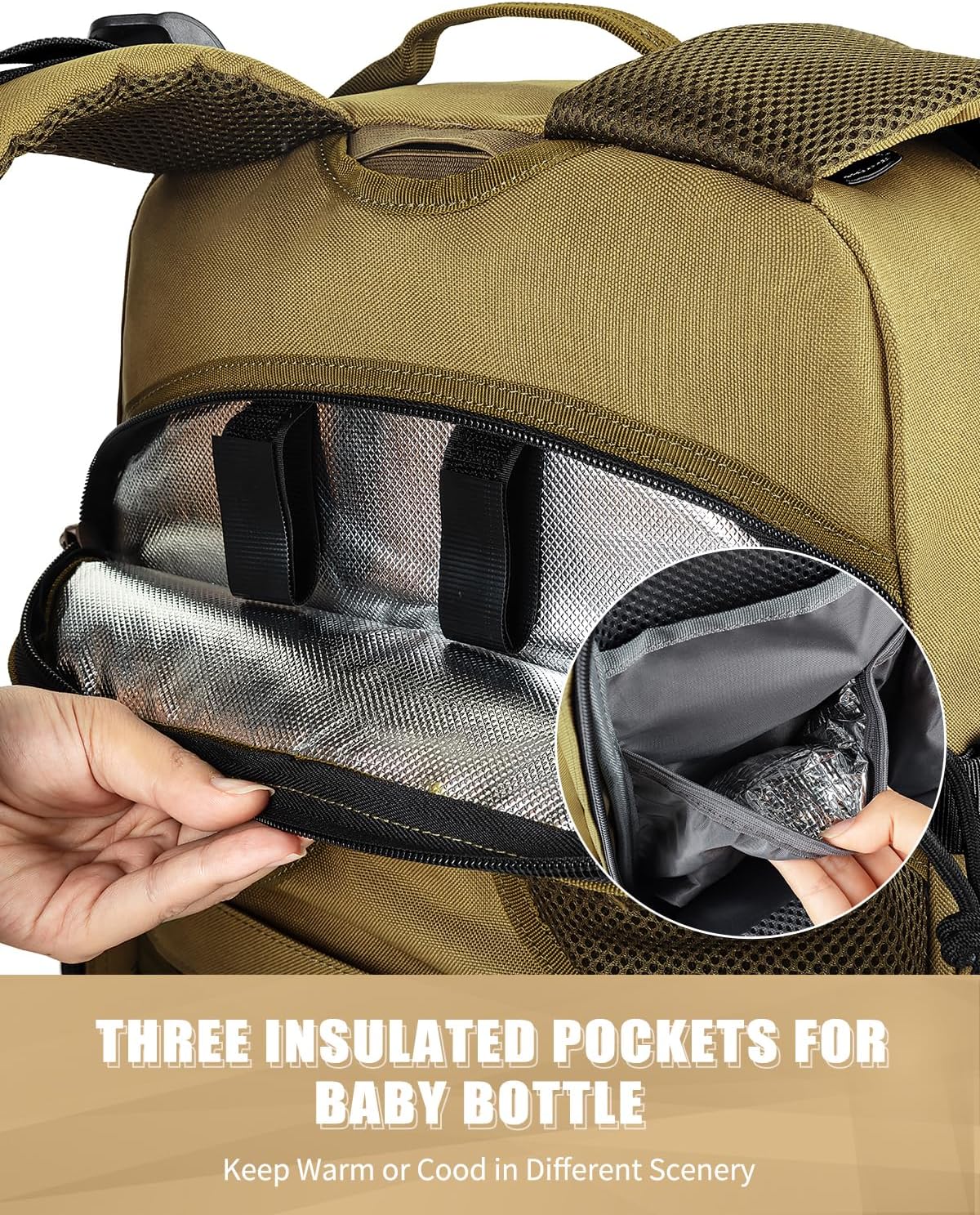 SHARKMOUTH Dad Diaper Bag Backpack - Military Baby Gear Backpacks with Daddy Patches Tan