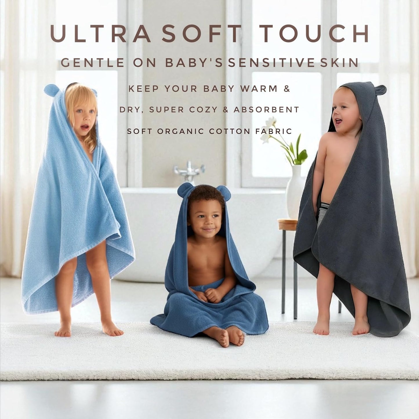 Organic Cotton Toddler Poncho Towel 33"x33" – Ultra-Soft Hooded Bath & Beach Towel with Bear Ears – Absorbent Kids Towel for Boys & Girls 0-5T, Premium for Pool, Bath & Travel (Grey)