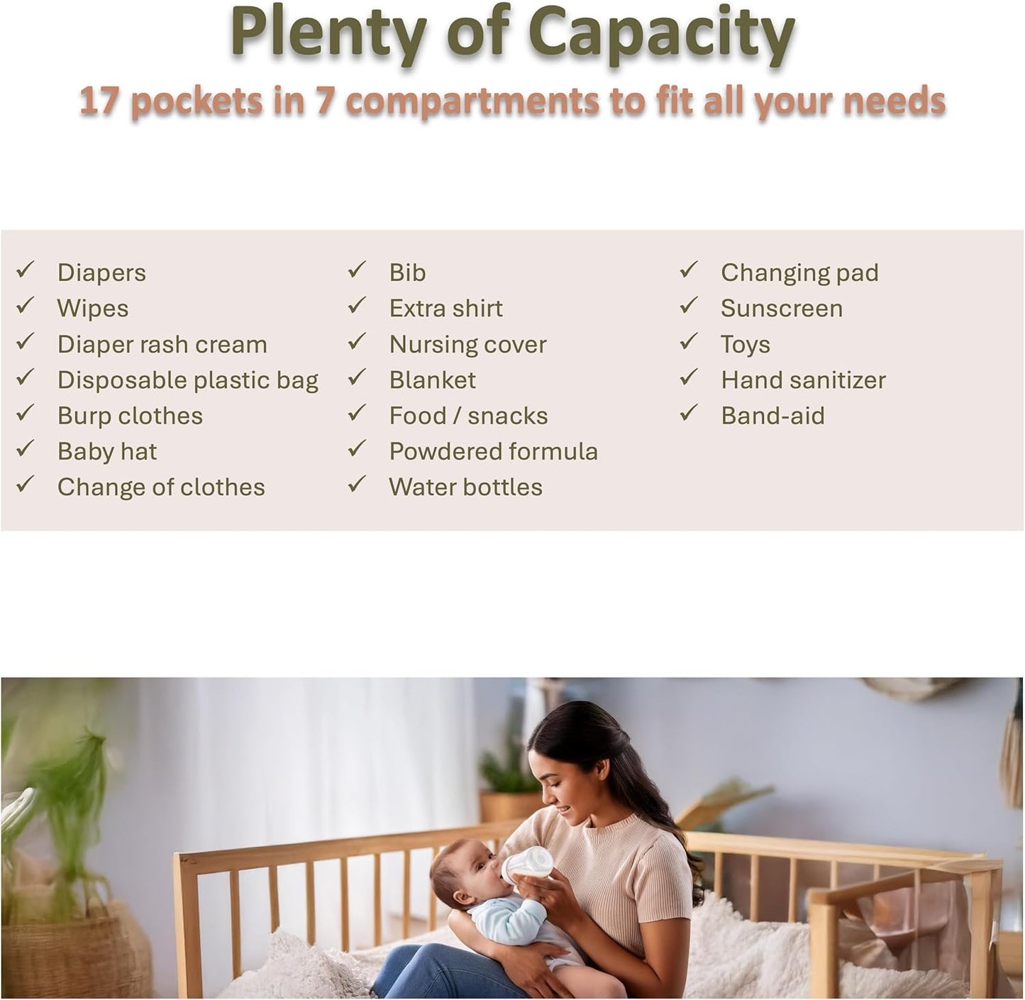 Baby Diaper Bag Backpack - Large Bag for Boys & Girls, with Changing Pad & Pacifier Case, Large Capacity with Insulated Pockets, Waterproof, with Stroller Straps, Unisex - Grey