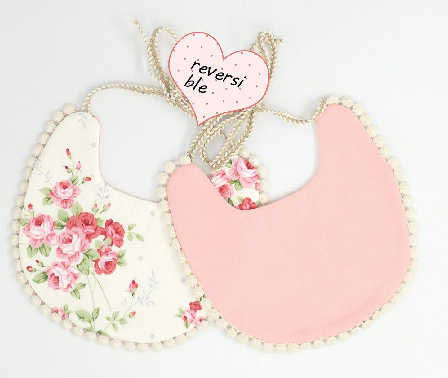 GZMM Baby Bib For Girls,Reversible Waterproof Handmade Natural Cotton Baby Drool Bib 0-12 months 2 Pack
