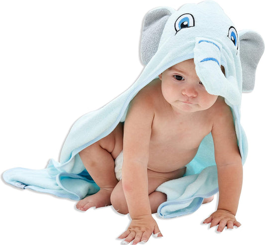 HIPHOP PANDA Hooded Towel - Rayon Made from Bamboo, Bath Towel with Bear Ears for Newborn, Babie, Toddler, Infant - Absorbent Large Baby Towel - Blue Elephant, 37.5 x 37.5 Inch