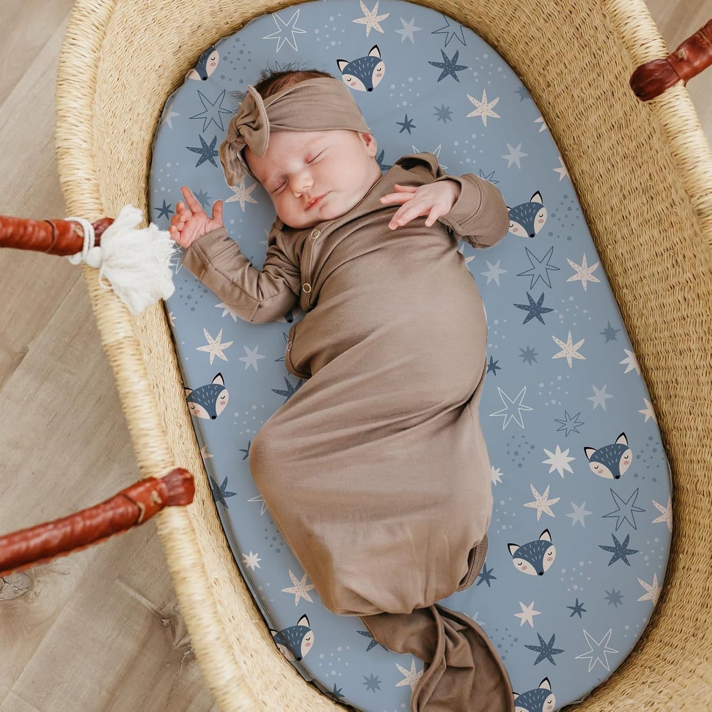 Stretch Fitted Bassinet Sheet Set BROLEX 2 Pack Cradle Sheets for Bassinet Pad/Mattress,Unisex Boys Girls,Ultra Soft,Starry Fox