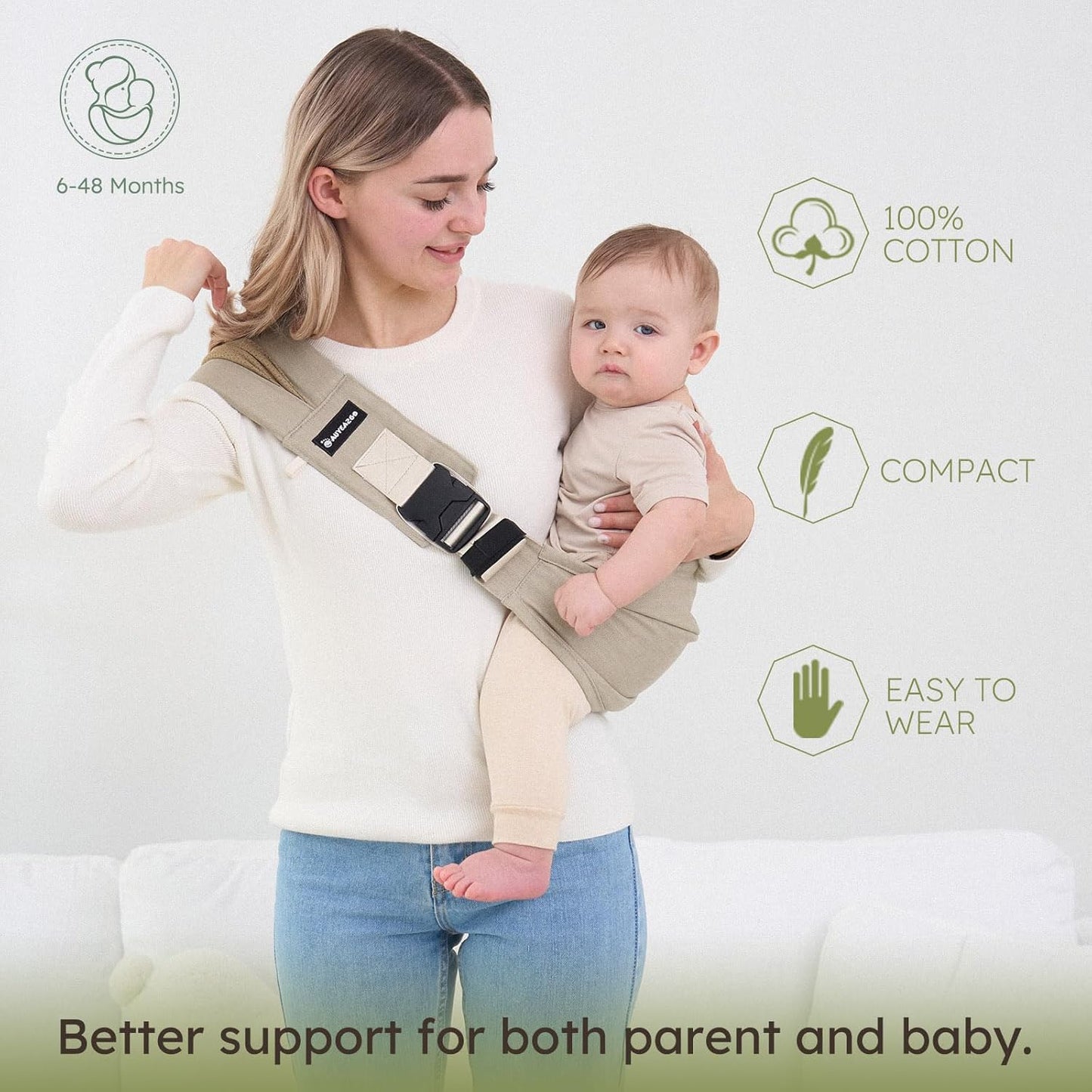 Toddler Sling Carrier - Premium Cotton, Expandable & Ergonomic, One Size Fits All, Ideal for 6-48 Months (11-44 lbs), Compact & Easy to Use, Black Check