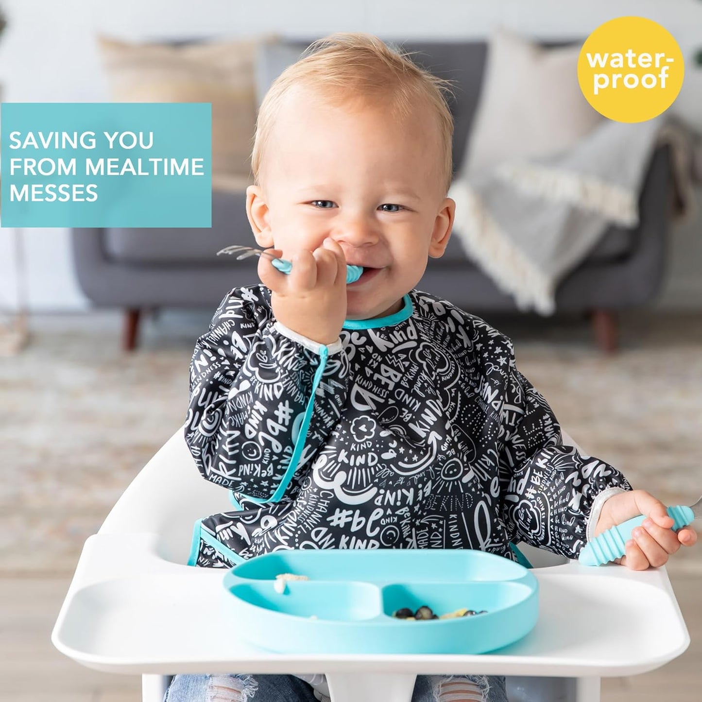 Bumkins Sleeved Bib for Girl or Boy, Baby and Toddler for 6-24 Mos, Essential Must Have for Eating, Feeding, Baby Led Weaning Supplies, Long Sleeve Mess Saving Food Catcher, Born This Way