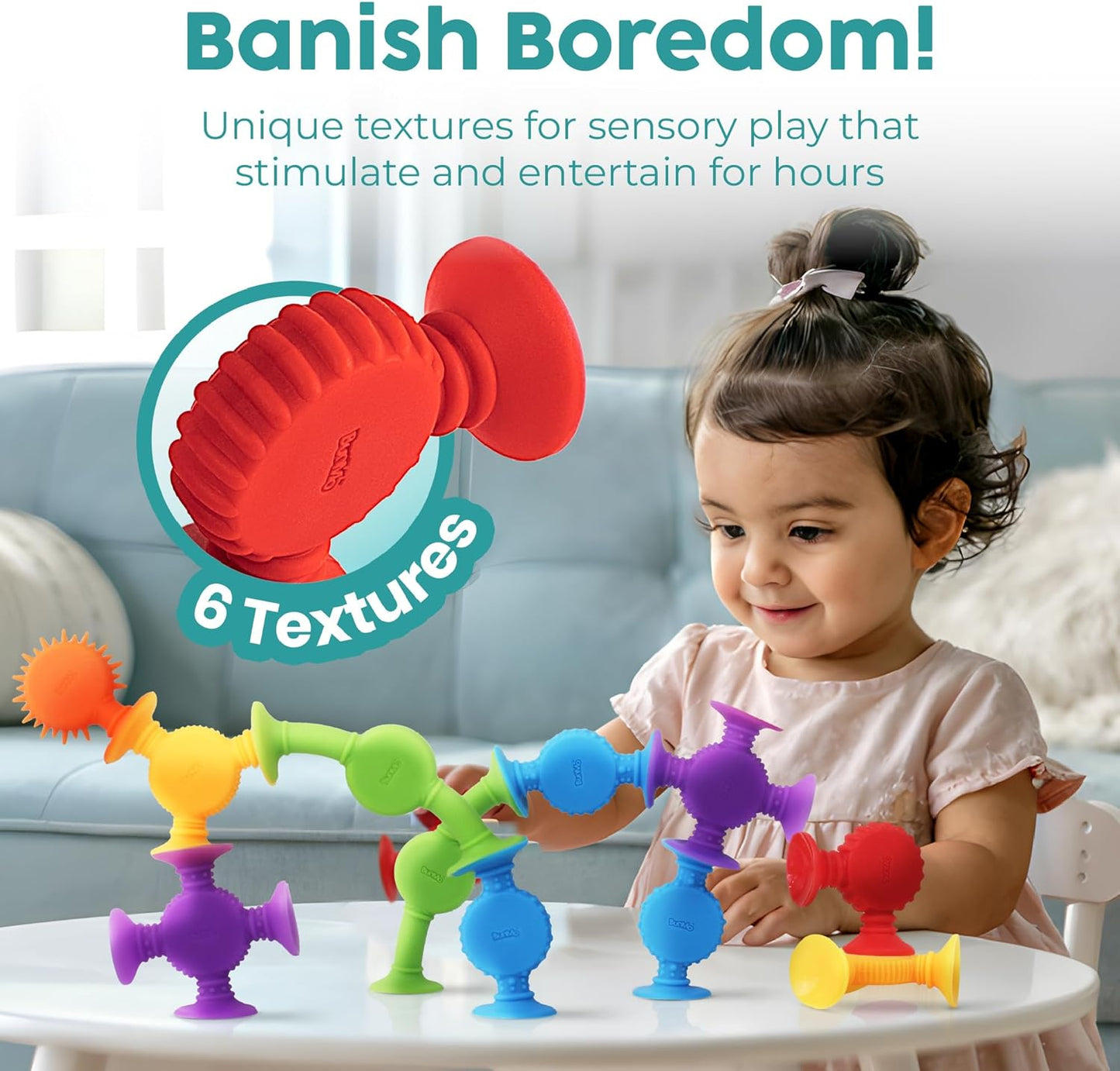 BUNMO Stocking Stuffers for Kids - Toddler Suction Bath Toys - Connect, Build, Create - Toddler Stocking Stuffers - Fine Motor Skills - Stimulating Sensory Fun - Textured 44 Pack