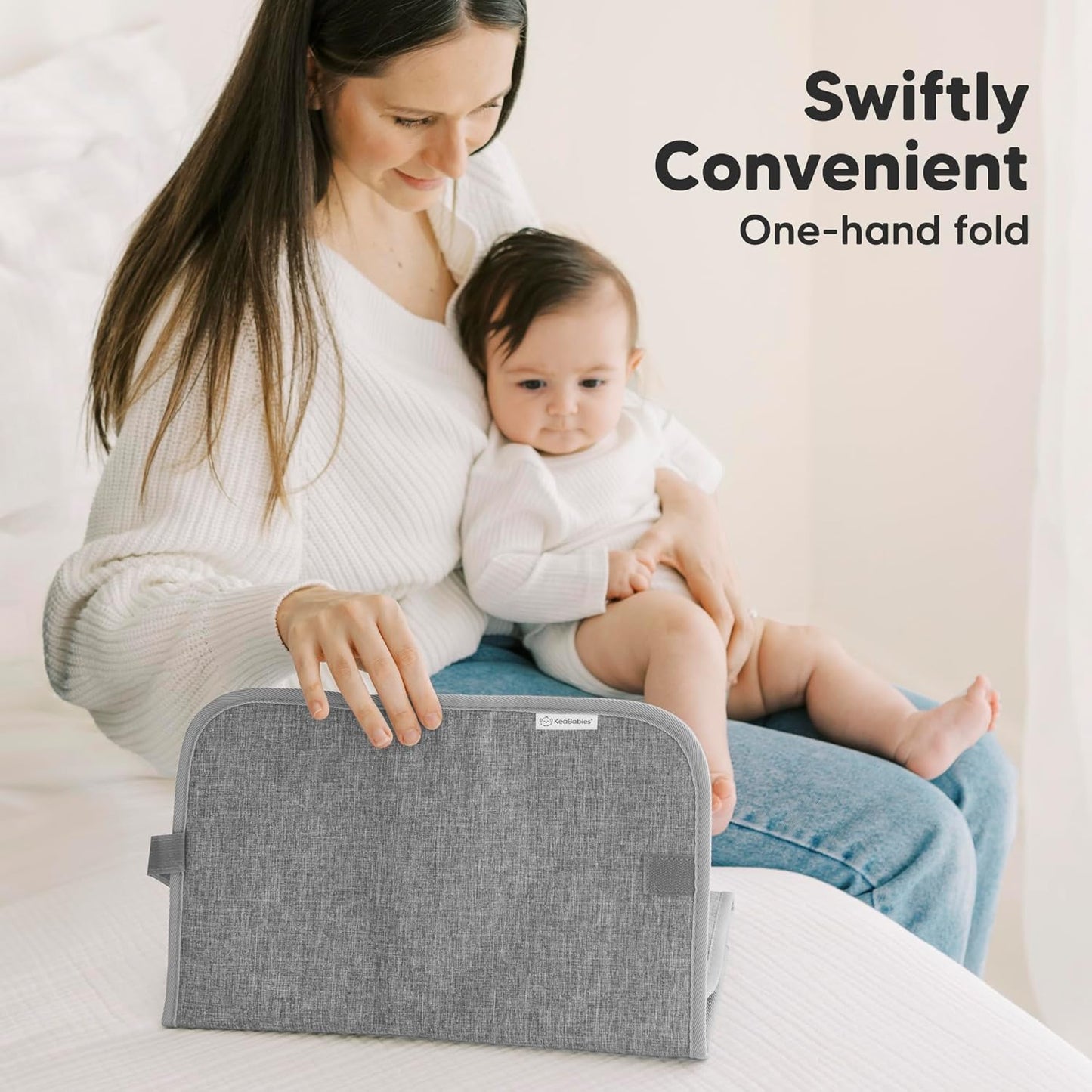 KeaBabies Portable Diaper Changing Pad, Easy Wipe Clean - Foldable Waterproof Baby Changing Mat for Diaper Bag, Compact, Lightweight, 25x13 Newborn, Infant,Baby Changer Travel Essential (Classic Gray)