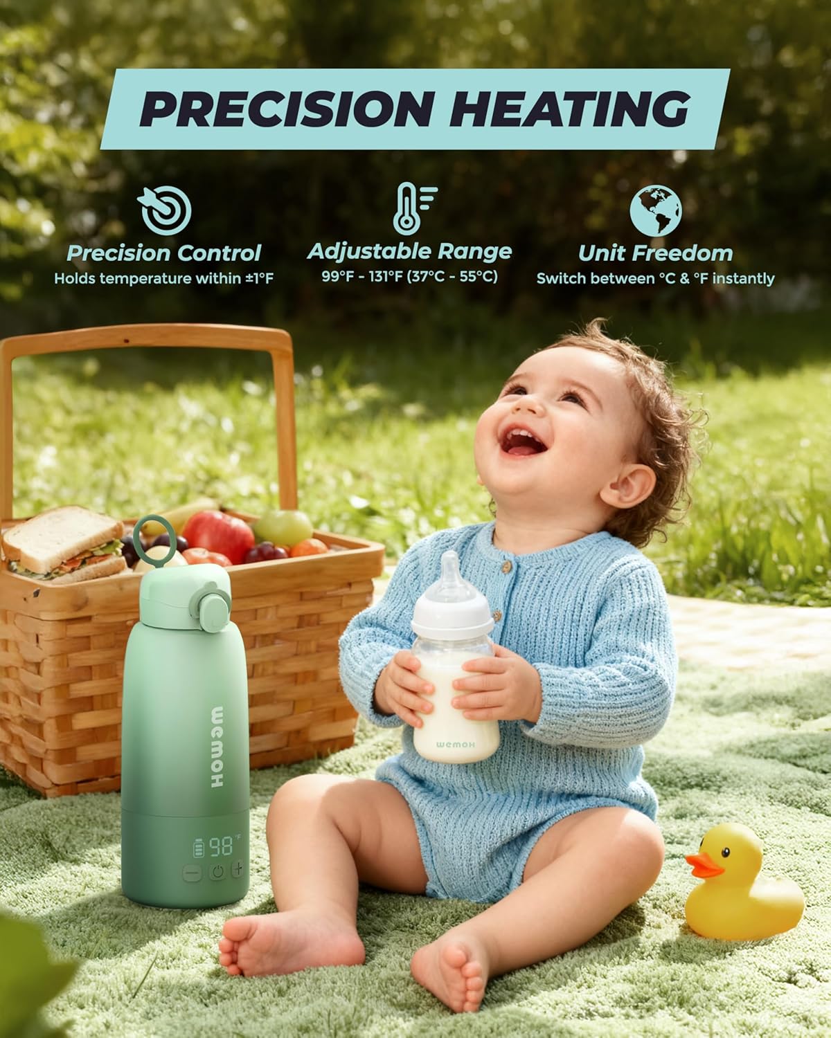 Upgraded Portable Bottle Warmer for Travel with Self-Clean Function, Precise Temp Control & 8 Feeds per Charge, 16oz Bottle Warmer On-The-Go Parents, 100W Fast Heating for Breast Milk & Formula