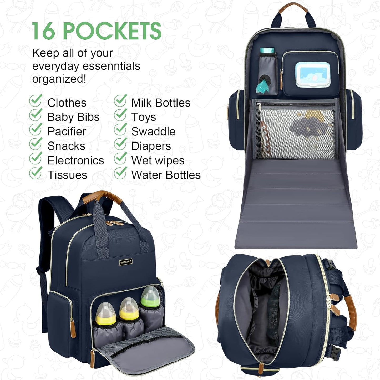 Diaper Bag Backpack with Changing Station, Baby Diaper Bag Organizer for Moms Dads Large Baby Changing Bags