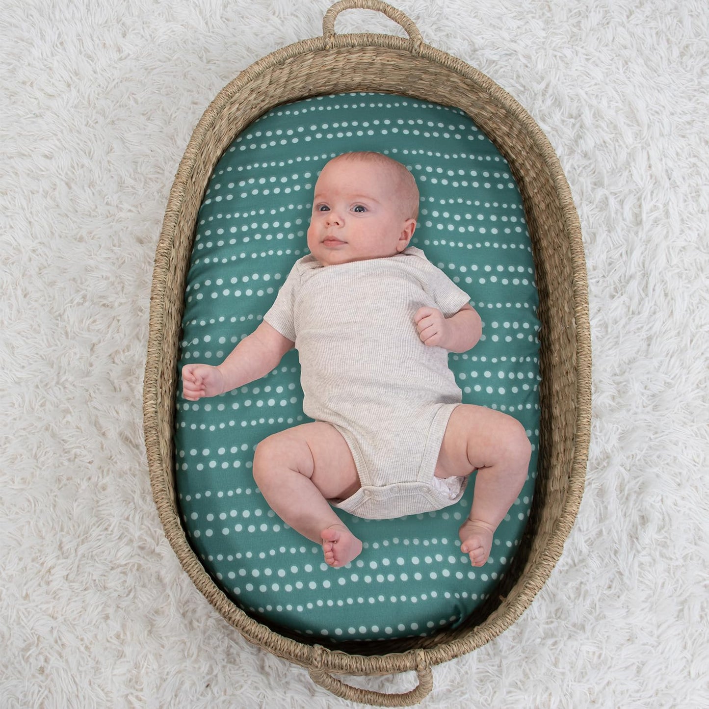 The Peanutshell Baby Bassinet Sheets 4-Pack for Boy - Soft, Oval & Fitted Baby Boys Sheet, Rectangle, Fitted Covers for Crib, Halo Bassinet Mattress - Green Dino
