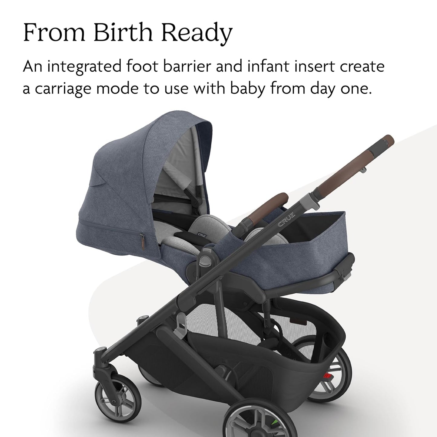 UPPAbaby Cruz V3 Stroller - from Birth + Car Seat Compatible - Full-Size, Reversible Seat - Infant Insert, Bug and Rain Shields Included - Julian (Dusty Blue Mélange/Carbon Frame/Chestnut Leather)