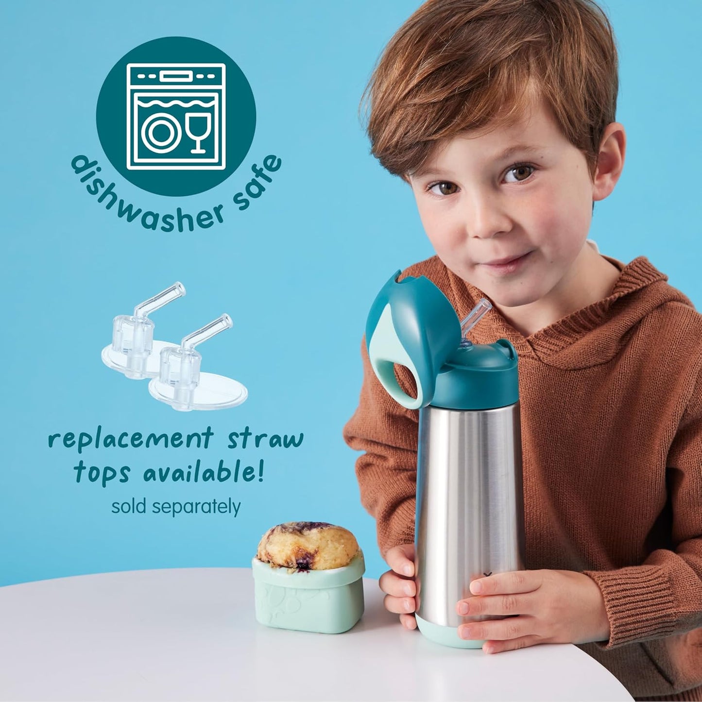 Looney Tunes by b.box 12 oz Insulated Kids Water Bottle: Keeps Drinks Cold up to 8 Hours, Warm up to 6 Hours. Triple Wall Stainless Steel Kids Drink Bottle w/Free Flow Silicone Straw Top