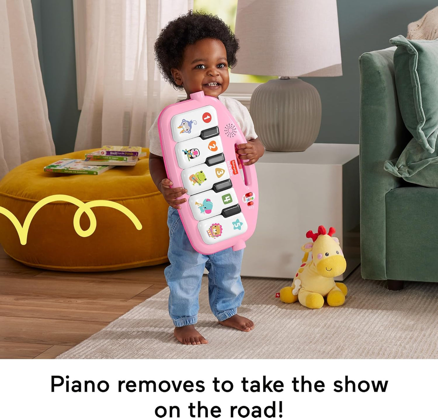 Fisher-Price Baby Musical Toy Set Glow and Grow Kick & Play Piano Gym Pink Playmat with 2 Rattle Maracas for Newborns Ages 0+ Months