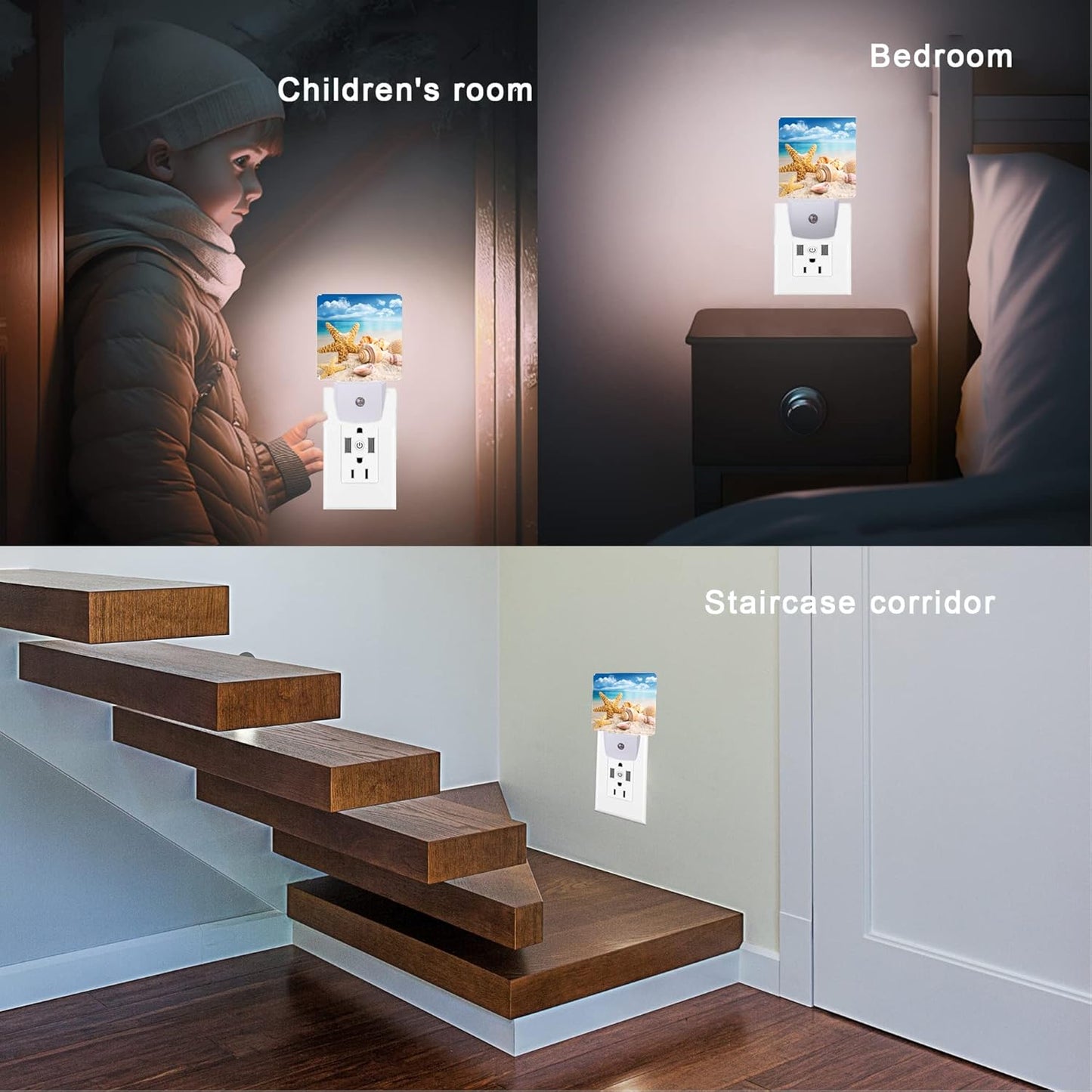 Starfish and Seashells Beach Night Light,Night Lights Plug into Wall for Boys Girls, Led Lights Indoor Home Decor 0.5W Nightlight Sleep Friendly