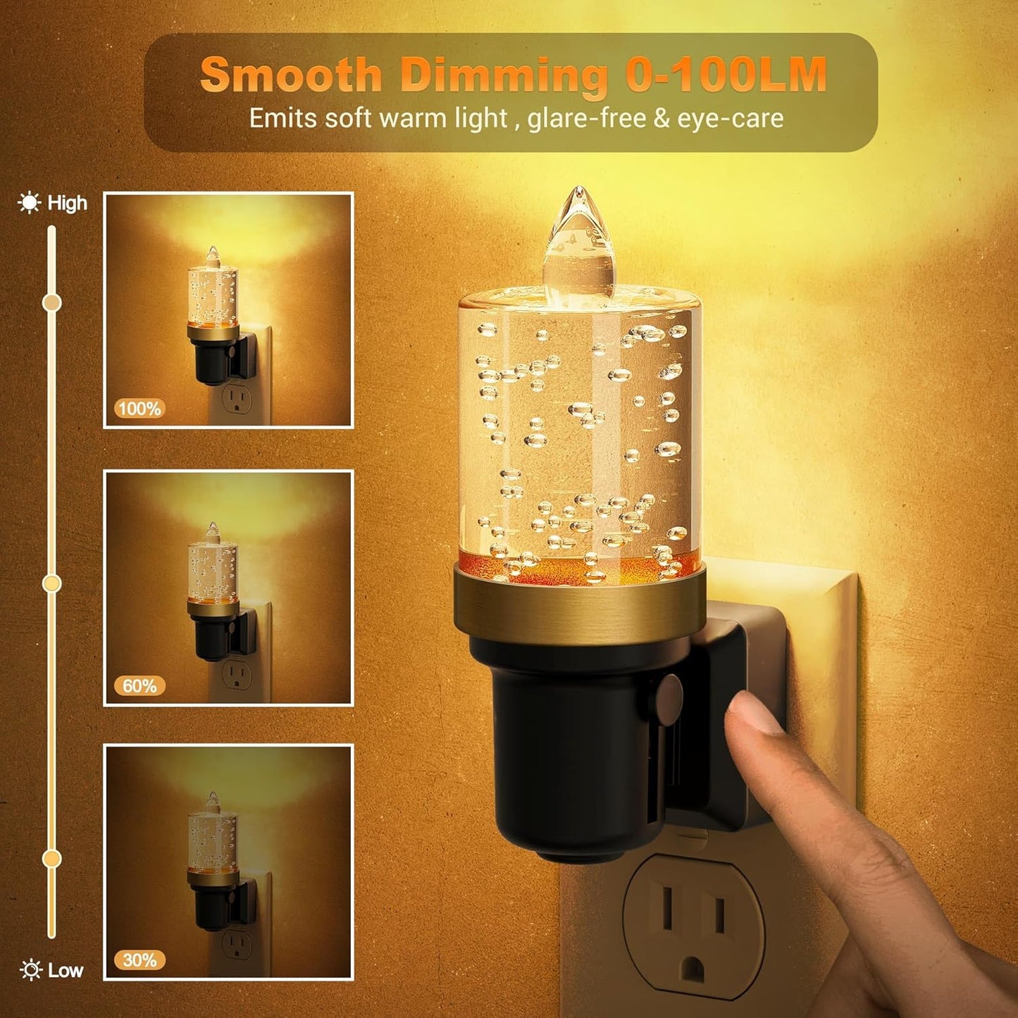 JandCase LED Night Light, Candle Night Lights Plug into Wall Amber, Auto On/Off Light Sensor Nightlight, 0-100LM Brightness Dimmbale Nightlight, for Bathroom Hallway Bedroom Kids Room
