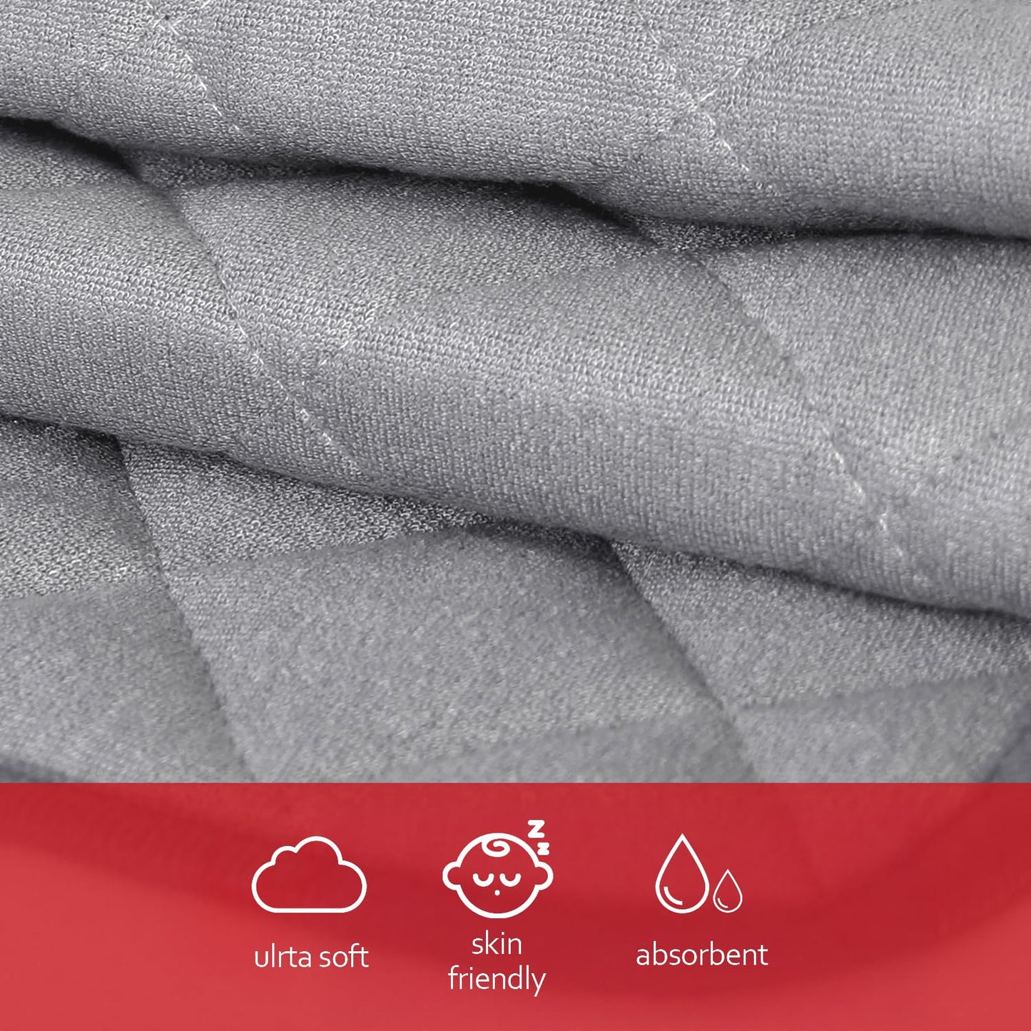 Diaper Changing Pad Liner Non-Slip, Waterproof Terry Mat, Quilted Absorbent Bassinet Liners Washable, 3 Pack 13"x 26" Reusable Portable Changing Table Pad Rectangle Grey