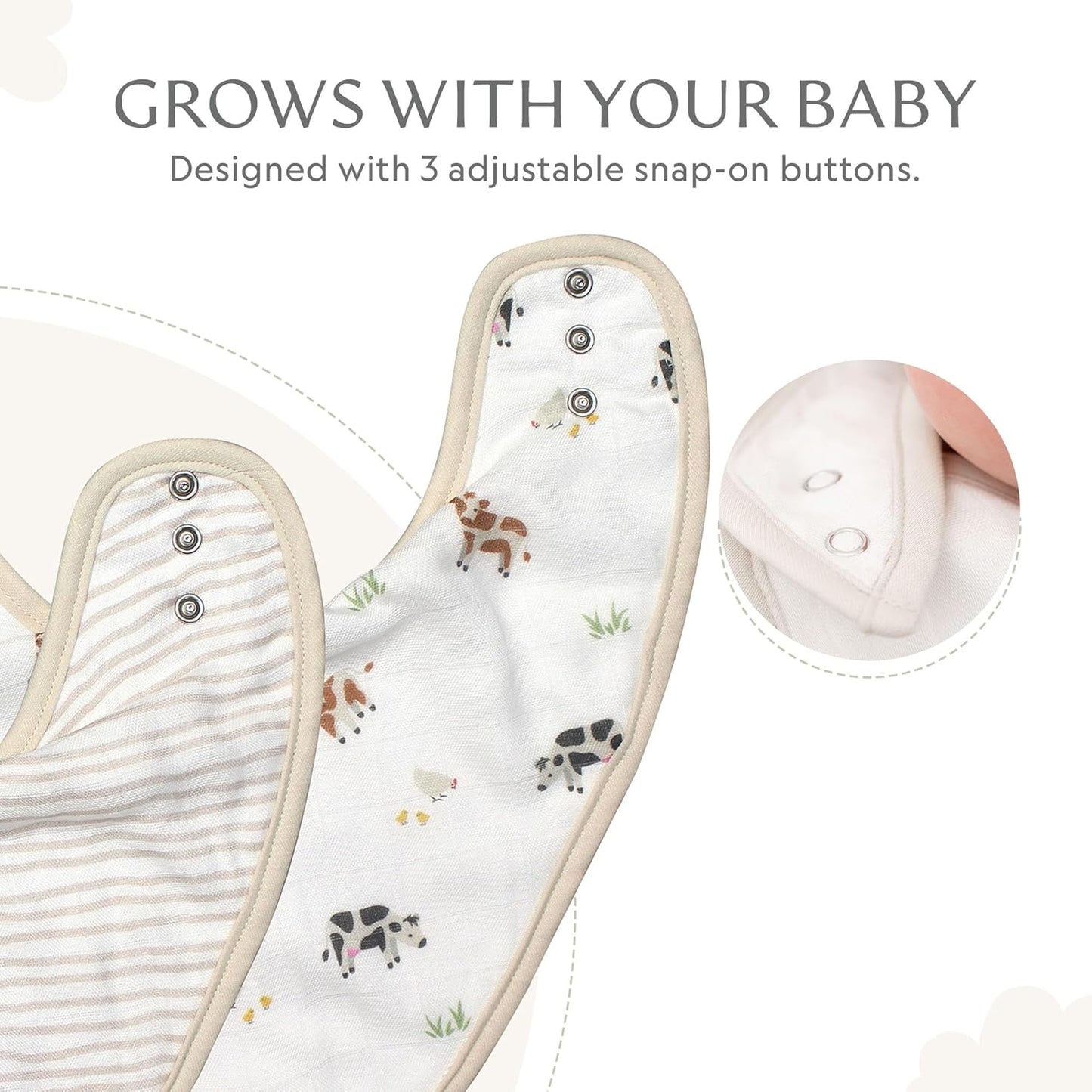 Bamboo Little Baby Bibs (Pack of 2) - Bibs with Adjustable Snaps- Absorbent Terry Backing