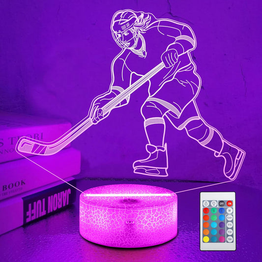 Hockey Gifts for Girls, Ice Hockey Girl Player 3D Illusion Lamp Night Light with 16 Colors Remote,Hockey Stuff Accessories for Best Friends Sister Sports Fan Lover Xmas Bedroom Decor Gifts