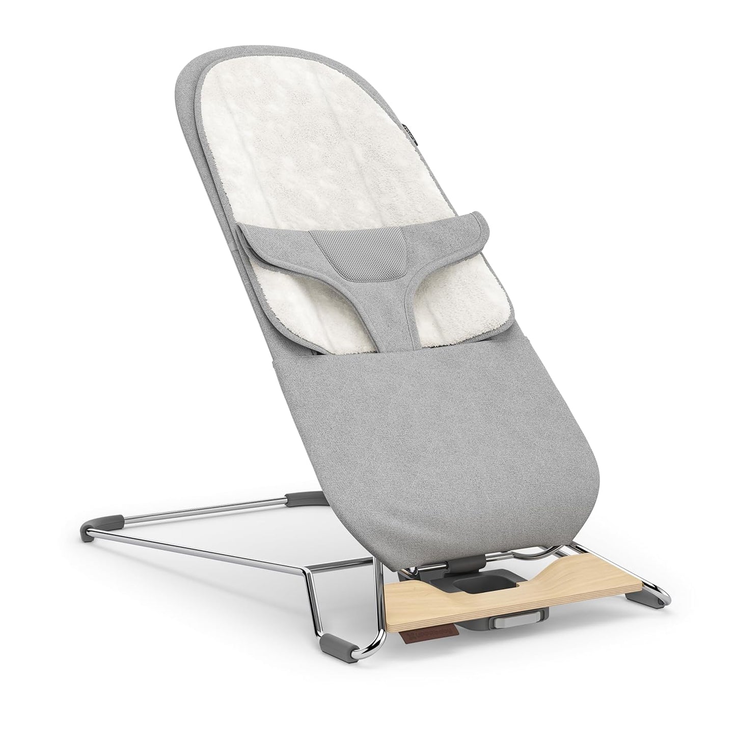 UPPAbaby Mira Bouncer/Portable 2-in-1 Bouncer + Seat Grows with Your Baby/GREENGuard® Gold, JPMA + FSC® Certified/Cozy Seat Liner + Storage Bag Included/Stella (Grey Mélange/Silver Chrome/Maple Wood)