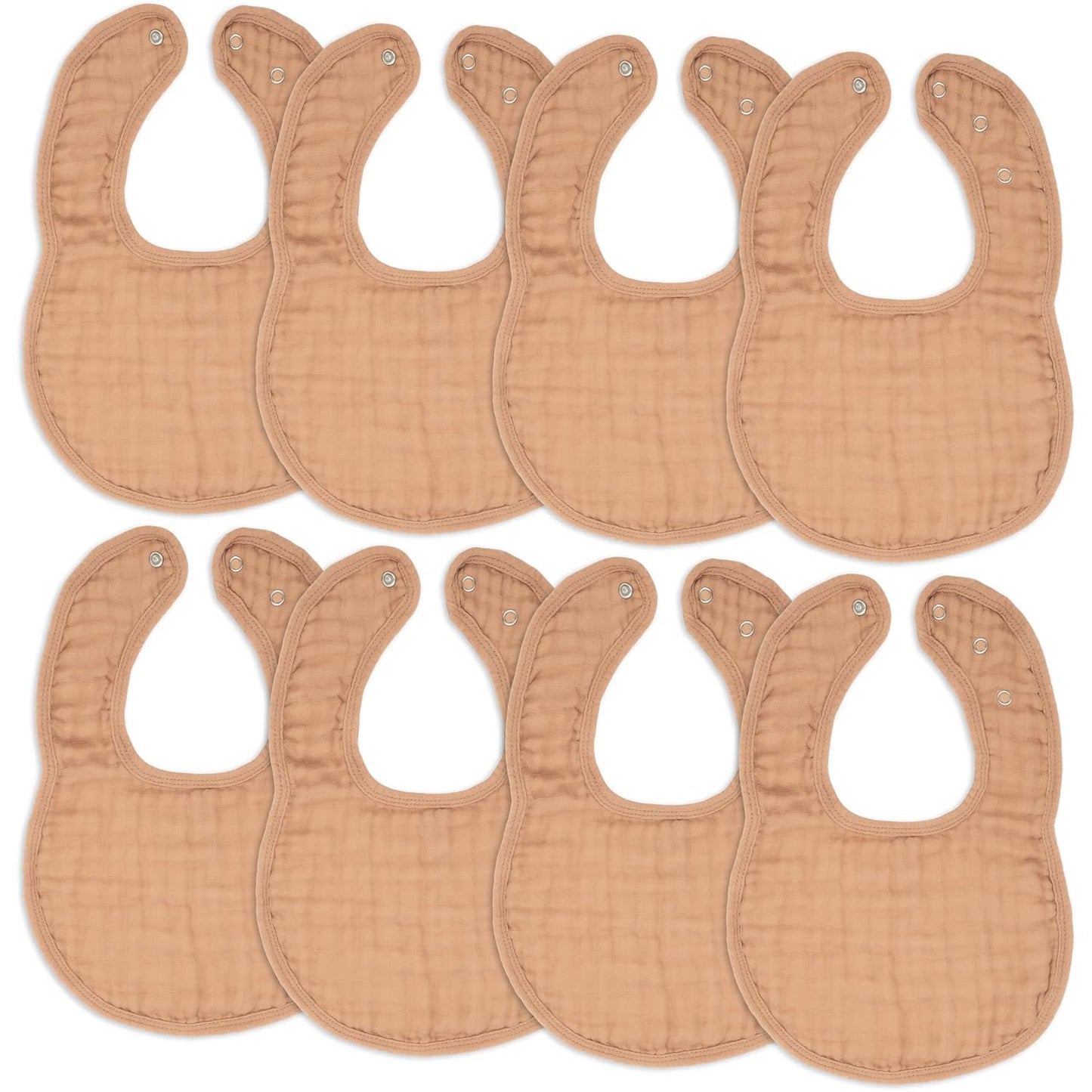 Comfy Cubs Muslin Bibs for Babies, Pack of 8 - Soft and Highly Absorbent, Feeding, Drool and Teething Bib, Adjustable Snaps - Stylish & Colorful Unisex Designs, Giftable Set - Caramel