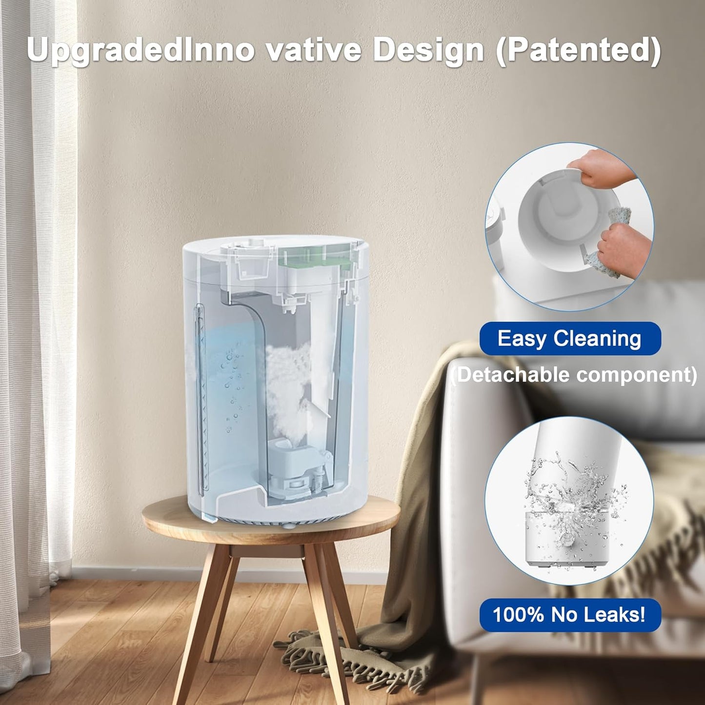 2-in-1 Cool Mist Humidifier for Bedroom, Large Room, Baby Nursery & Plants, 4L Top Fill with Oil Diffuser, Nightlight, 31H Runtime, Quiet 30db, Clear