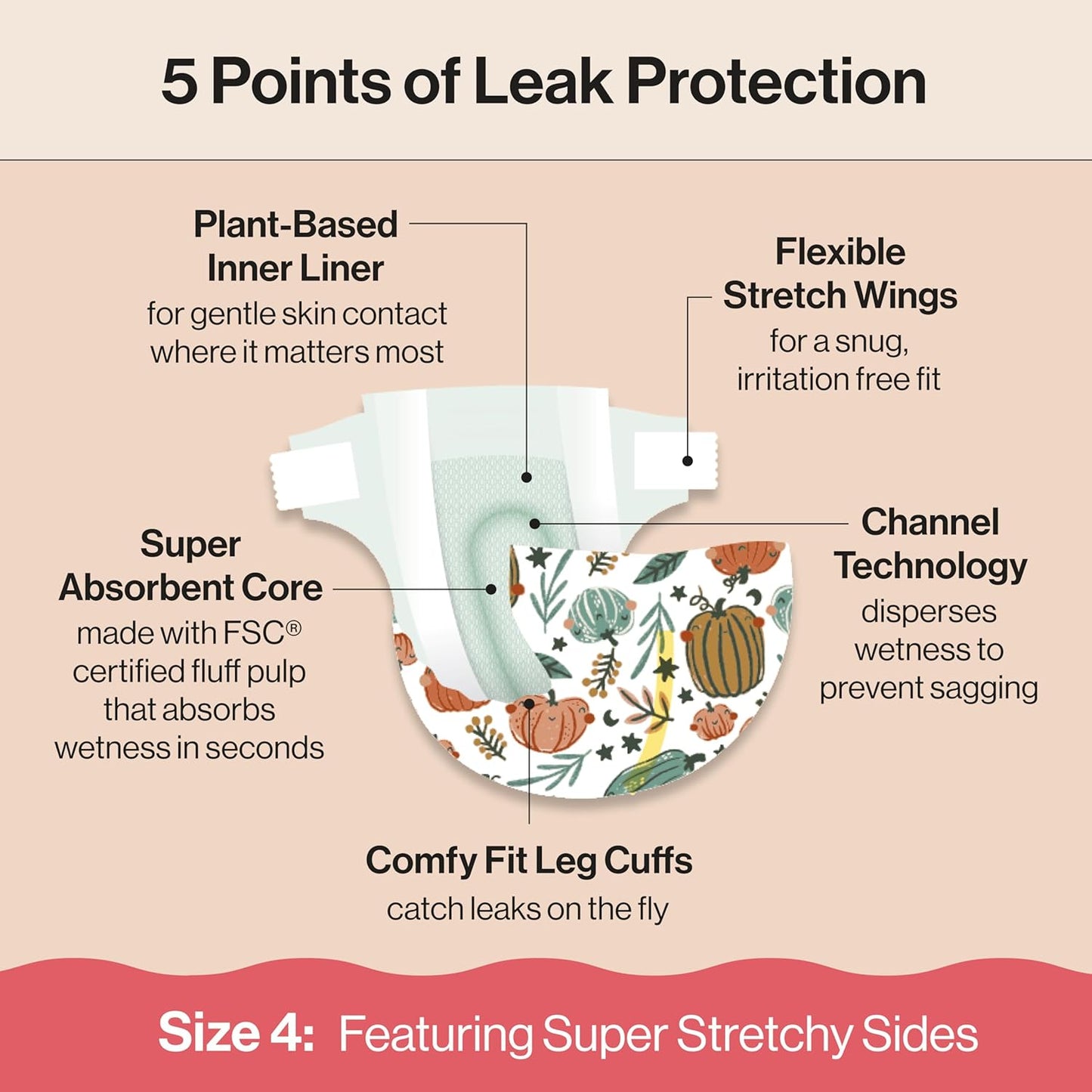 The Honest Company Clean Conscious Diapers for Delicate Skin | Up to 100% Leakproof | Hypoallergenic, Fragrance Free | Fall '25 Limited Edition Prints | Club Box, Size 4 (22-37 lbs), 54 Count