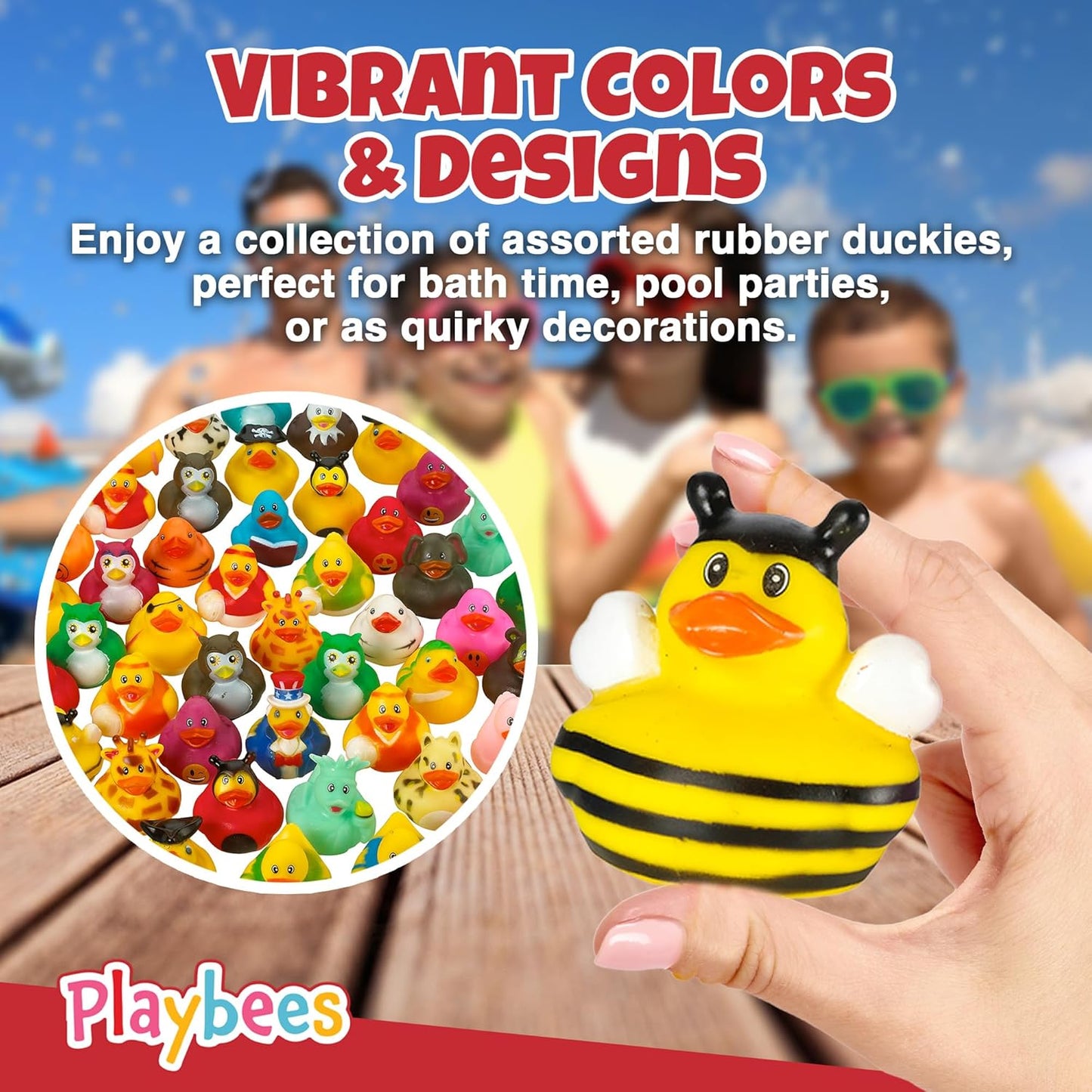 Playbees Rubber Ducks in Bulk 100 Pack Assortment Duckies Kids Baby Bath Shower Toys Jeep Ducking Floater Summer Beach Pool Activity Baby Showers Accessories Classroom Incentives