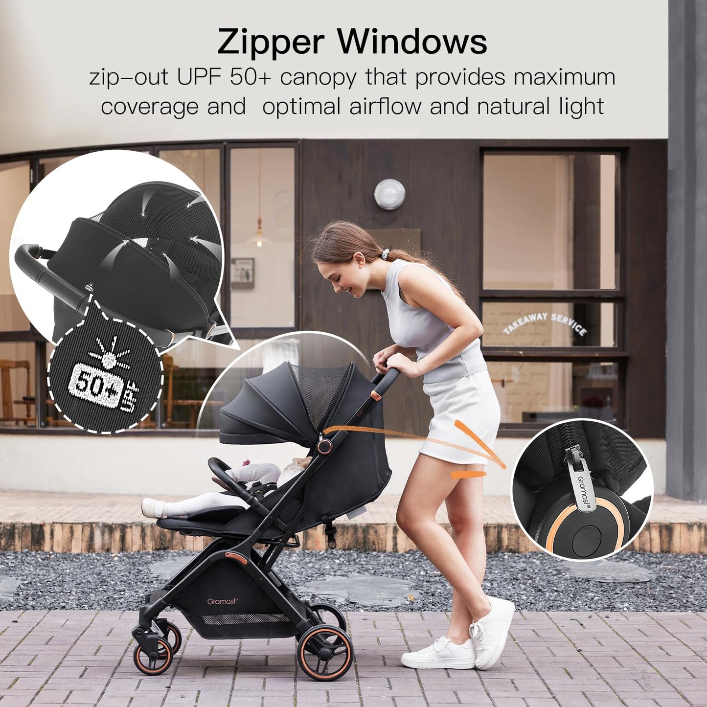 Gravity Folding Baby Stroller - Portable Travel Toddler Stroller w/Adjustable Backrest & Canopy, Cup Holder, Lightweight and UV Protected, One-Hand Automatic Folding - Black