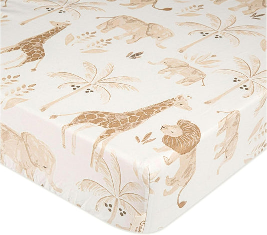 Crane Baby Safari Nursery Decor Crib Sheet, 100% Cotton Fitted Sheet for Standard Mattress 28in X 52in, Breathable Toddler Bed Sheet for Boys and Girls