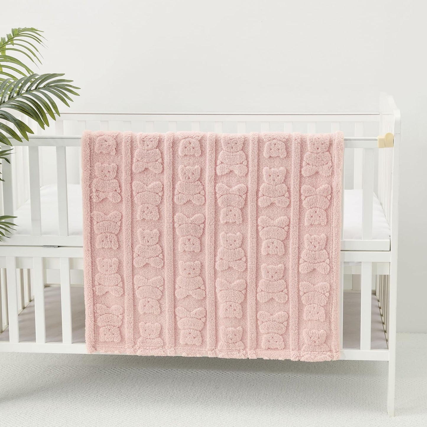 CREVENT 30"X40" Cozy Soft Warm Sherpa Baby Blanket for Girls Boys, Newborn Essentials for Infant, Baby Shower Receiving Gift - Pink Bear 75X100cm