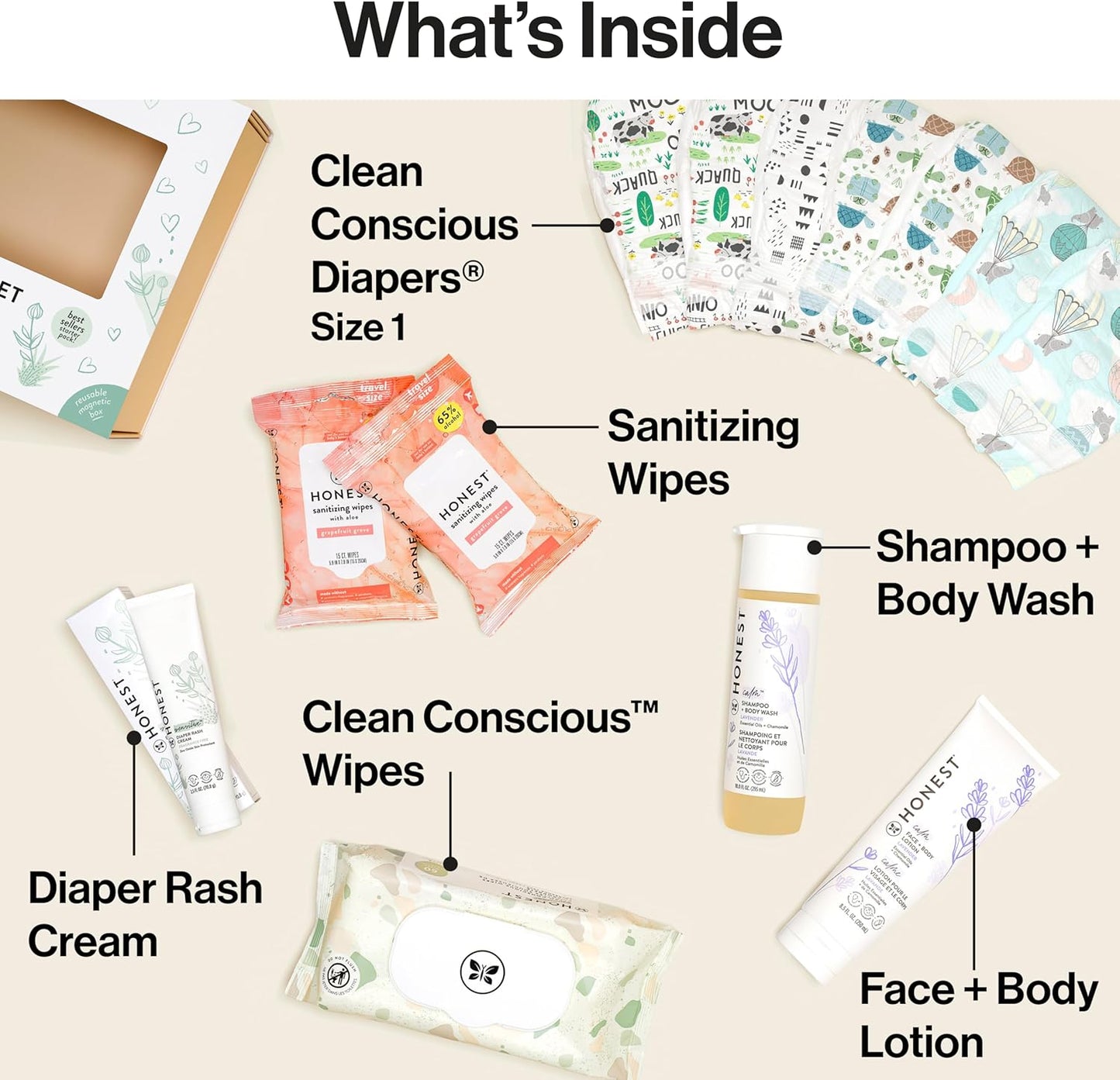 The Honest Company Baby Arrival Gift Set Newborn Essentials Welcome Box Diapers Wipes Personal Care Diaper Rash Cream