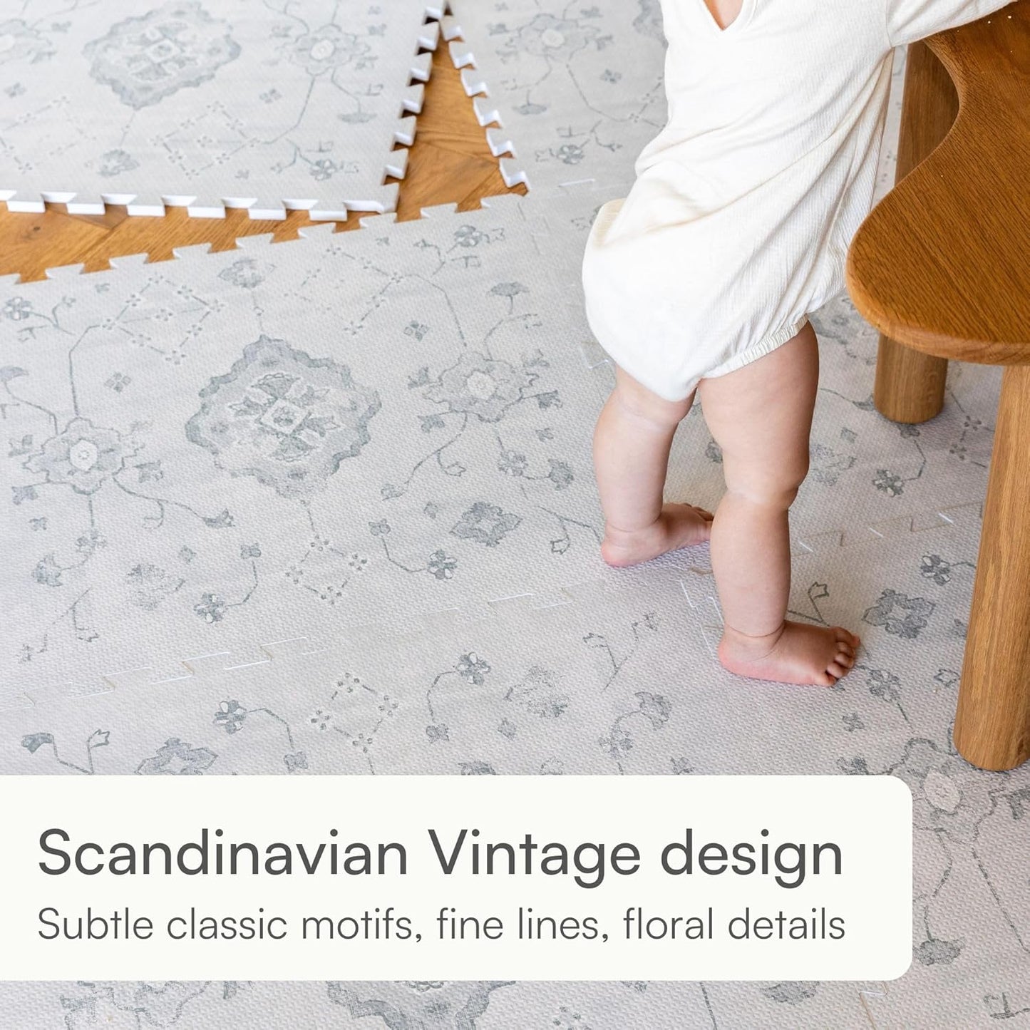 Lillefolk Baby Play Mat for Floor – 6x6ft Vintage Gray | Soft Non Toxic Premium EVA Foam Tiles for Tummy Time, Crawling & Playroom – Waterproof Interlocking Floor Mat for Babies & Toddlers (9 Tiles)