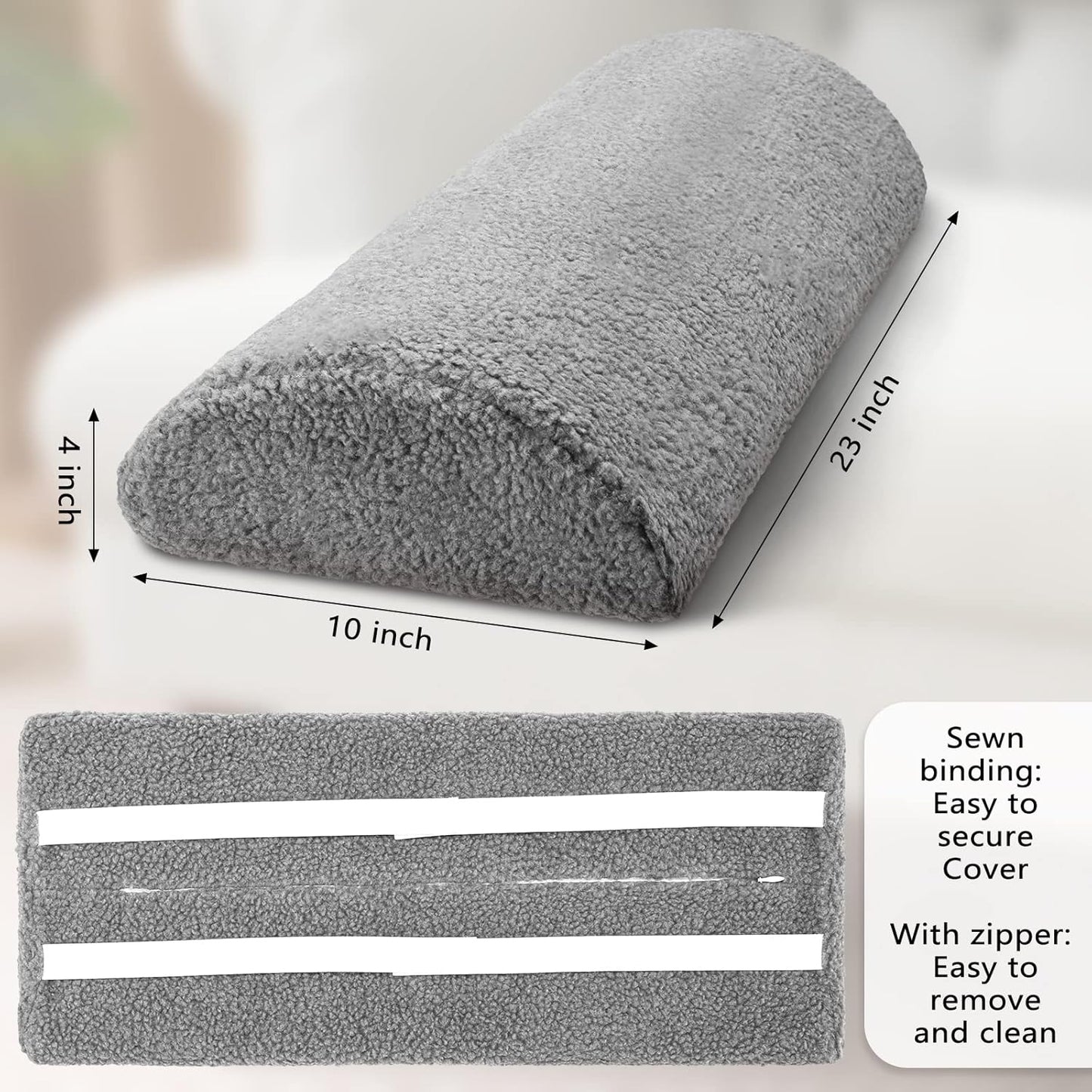 Wesiti Recliner Foot Pillow Cushion High Resilience Sherpa Memory Foam Bolster Sleeping Rest Multipurpose Half Roll Leg Pillow Suitable for Bed Chair Sofa Headrest Back Lumbar Leg Support(Light Gray)