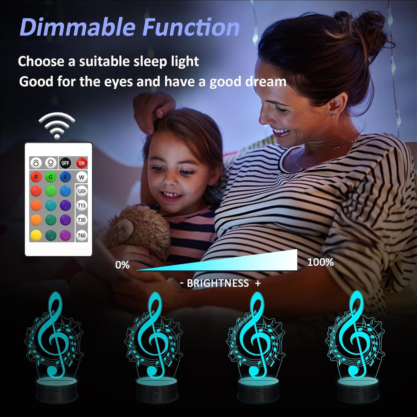 Music Note Gifts for Girls, 3D Illusion Lamp, 3D Music Night Light with 16 Colors Remote and Touch Control, Music Note Decor for Kids Room, Girls Birthday Gifts, FS-2810-9999