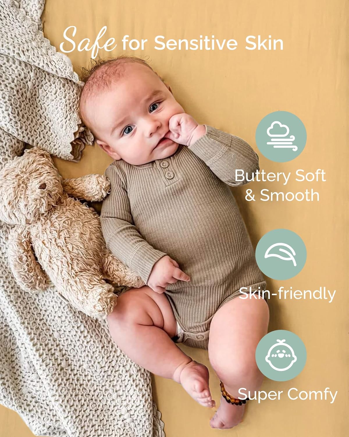 Bassinet Fitted Sheets for 4moms Mamaroo Sleep Bassinet - Fits 18 x 30 Inch Oval Bassinet Mattress - Buttery Soft, Premium Stretchy Jersey Sheets - Burnt Orange+Mustard Yellow+ Gray, 3 Pack