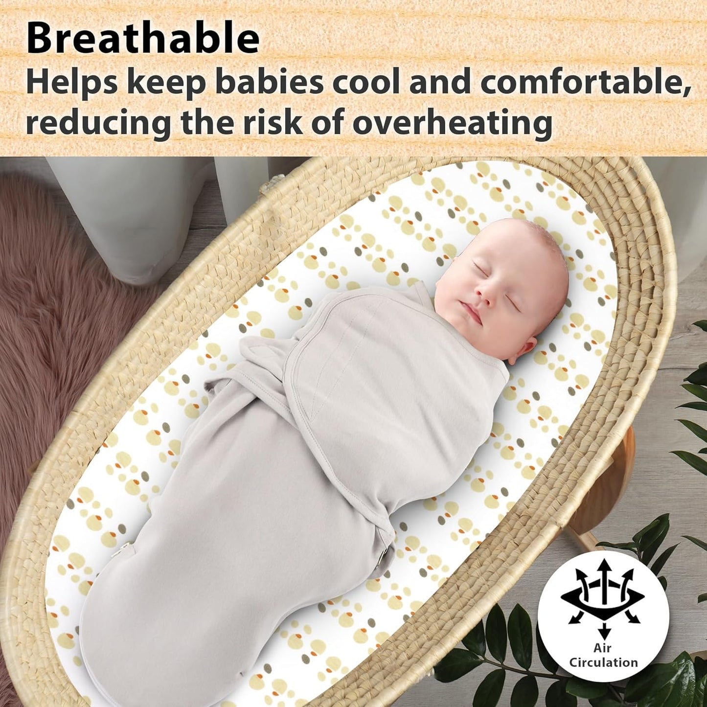 Bassinet Sheets for Baby Girl & Boy – 3-Pack Soft Fitted Bassinet Sheets, Organic Cotton, Breathable & Cozy, Fits 32x16x4 Inch Rectangle, Oval & Hourglass Mattresses, Lion Head