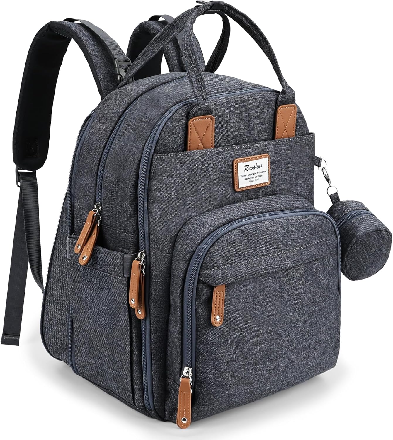 RUVALINO Diaper Bag Backpack-Expandable Baby Bag with up to 50% Capacity -Baby Essentials Bag with Changing Pad Insulated Bottle Holders & Pacifier Case, Waterproof, Dark Gray XL