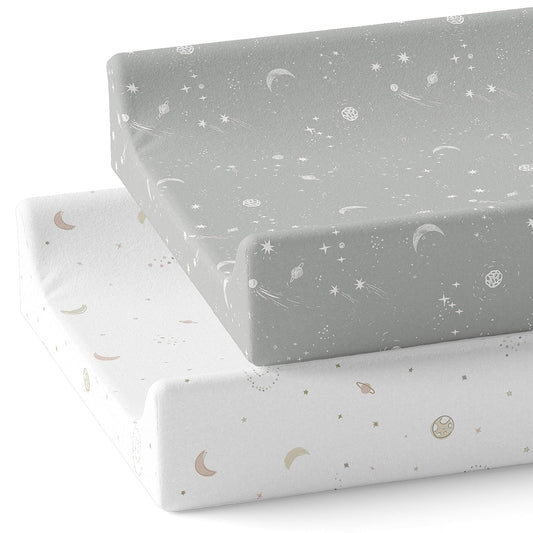 Baby Changing Pad Cover 2-Pack for Boys, Girls (Galaxy, Moon and Stars) - Premium Fitted Sheets Baby Diaper Changing Table Cover - Buttery Soft Cotton Blend