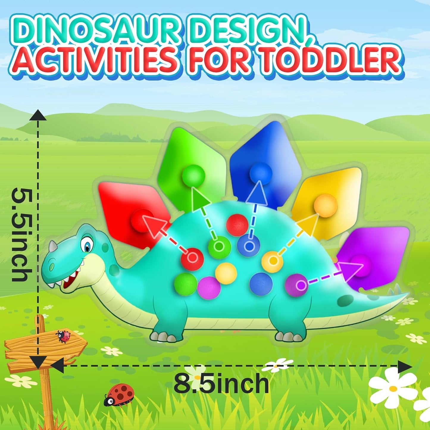 Christmas Stocking Stuffer Gift for Toddler Grandkid Dinosaur Color Sorting Sensory Toy Fine Motor Game Roadtrip Travel Essential Autism Dementia Fidget Preschool Classroom Activities for Kid Aged 3-5