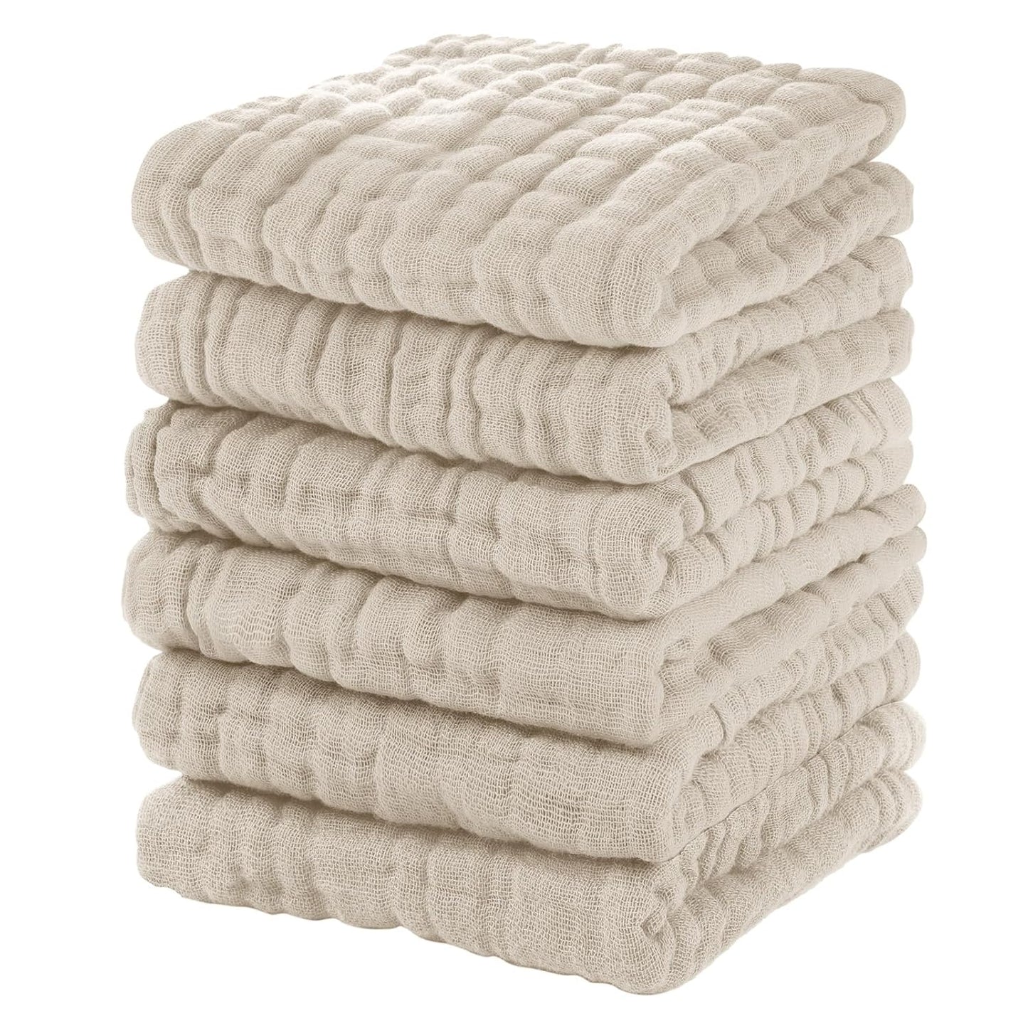 Muslin Baby Washcloths 6 Pack, 100% Cotton Wash Cloths for Babies, Large 12''X12'' Burp Cloths Absorbent and Soft for Newborn Infants Kids Boys Girls - Apricot