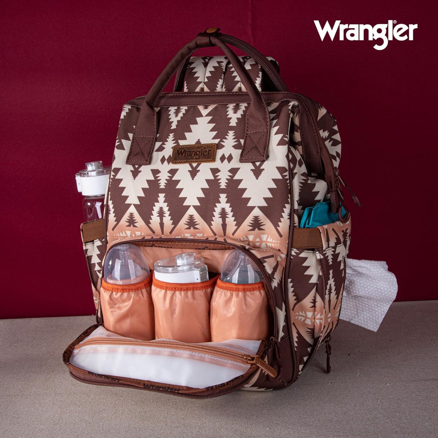 Montana West Wrangler Diaper Bag Backpack Aztec Travel Backpack Purses Western Multi-Function Baby Bags for Mom with Waterproof Insulated Pockets