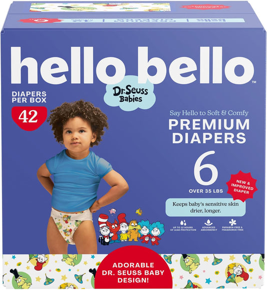 Hello Bello Dr. Seuss Babies Premium Diapers, Size 6, 42 Count: Softness & Protection for Sensitive Skin