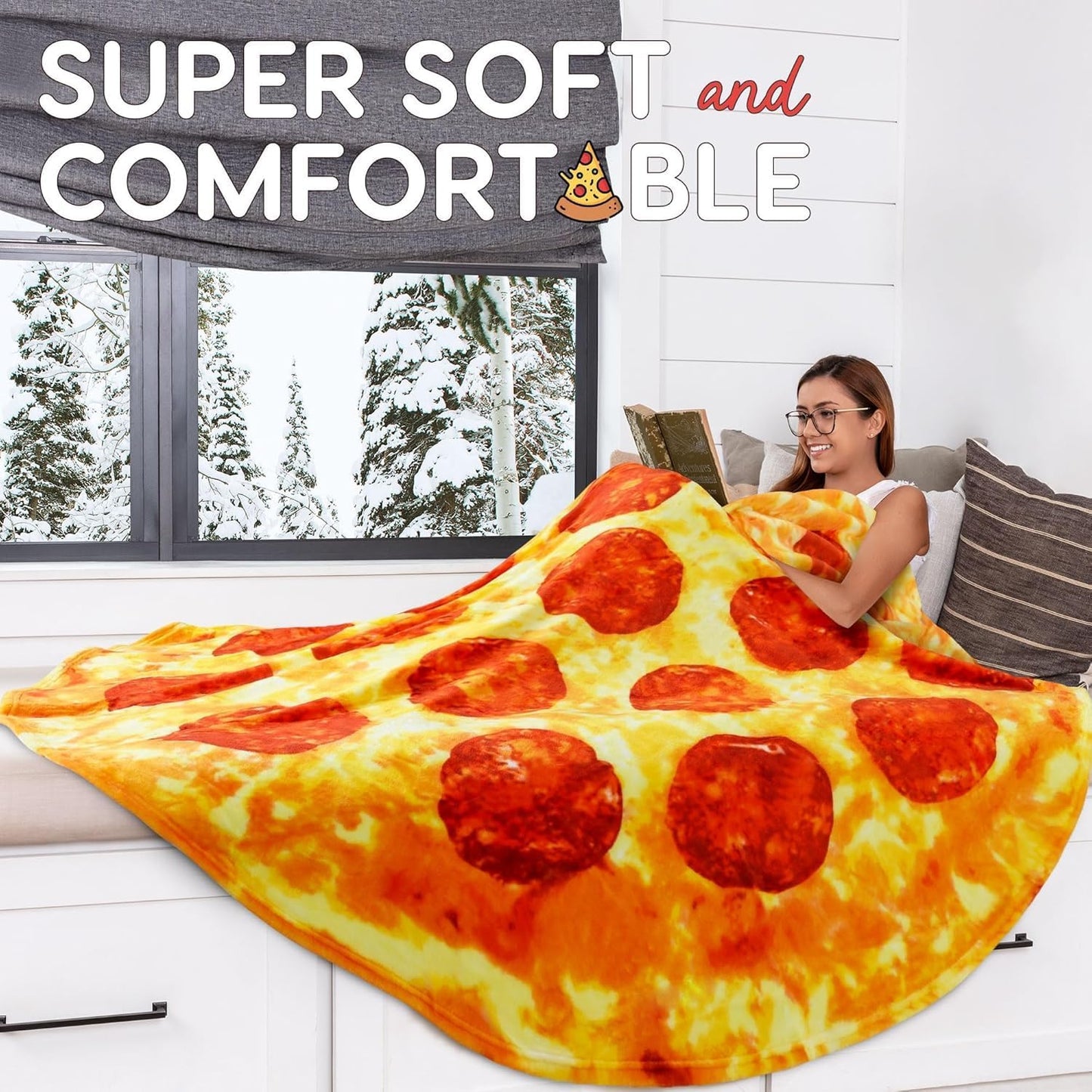 Zulay Pepperoni Pizza Blanket - Novelty Big Pizza Blanket Adult and Kids - Premium Soft Flannel Round Pepperoni Blanket for Indoors, Outdoors, Travel, Home and More, 285 GSM - 36 Inches