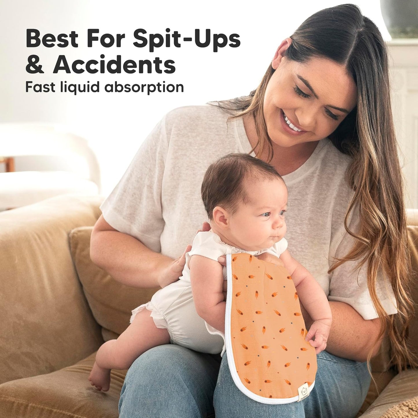 5-Pack Muslin Burp Cloths Baby Boy, Girl - Very Absorbent Baby Burp Cloth Rags, 8-Layers Viscose Derived from Bamboo Cotton Muslin Towel, Super Soft Spit Up Rags, No Shrink Washcloths (Cosmo)