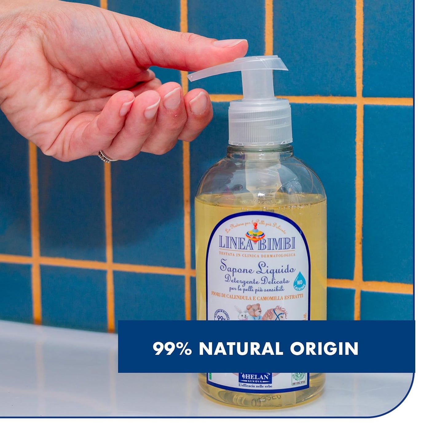 Helan Linea Bimbi Bio - Gentle Baby Soap for Face, Body & Hands with Dispenser, Body Wash for Babies, Plant-Based Cleanser with Calendula & Chamomile Extracts for Sensitive Skin Made in Italy 300fl oz