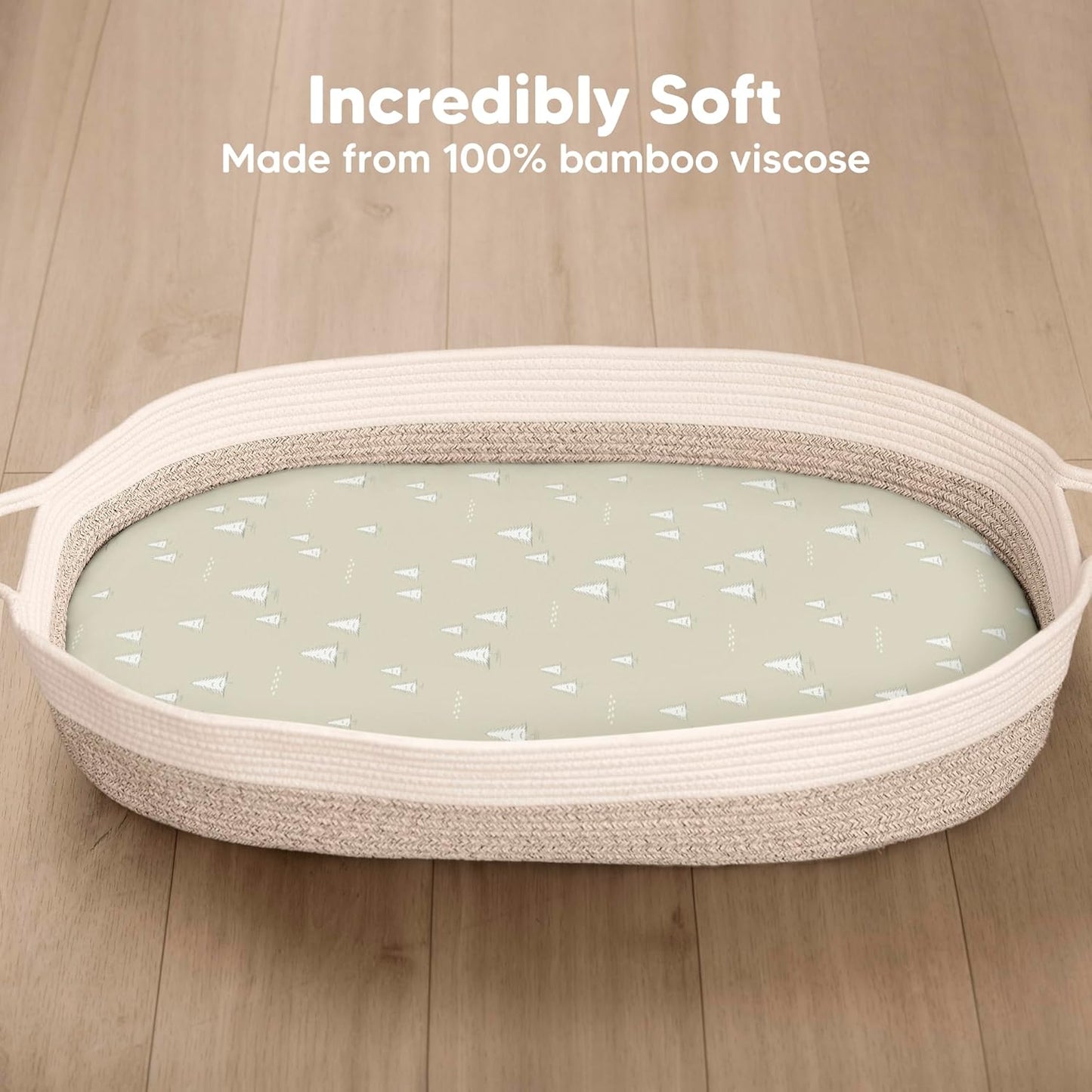 2-Pack Baby Bassinet Sheets Girl, Boy - 33x17 Viscose Derived from Bamboo Bedside Mattress Fitted Bassinet Sheets, Compatible with Halo Bassinest Swivel Sleeper, Baby Delight, Graco (Pine Grove)