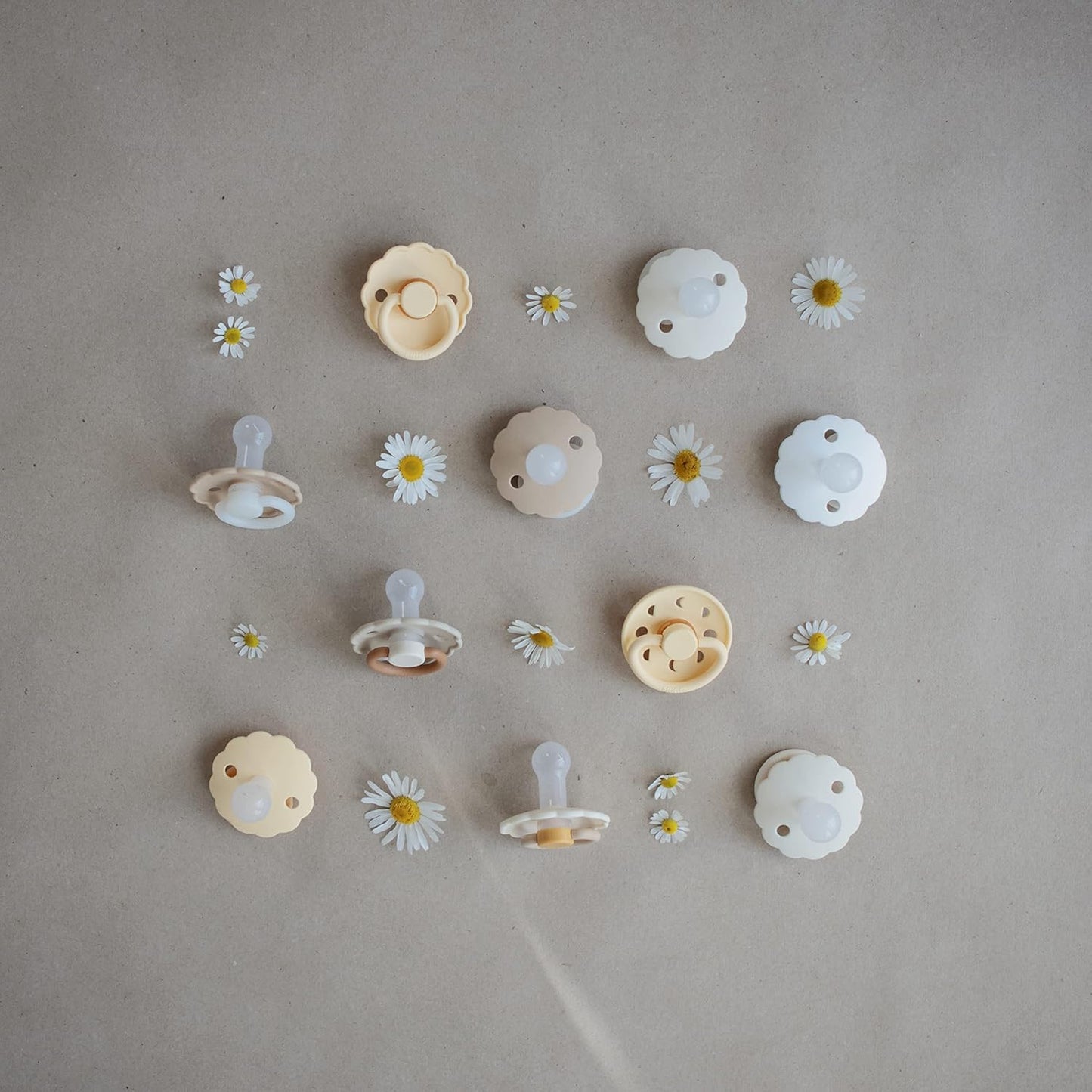 FRIGG Daisy SilkySoft Silicone Baby Pacifier | Made in Denmark | BPA-Free (Chamomile/Peach Bronze, 0-6 Months)