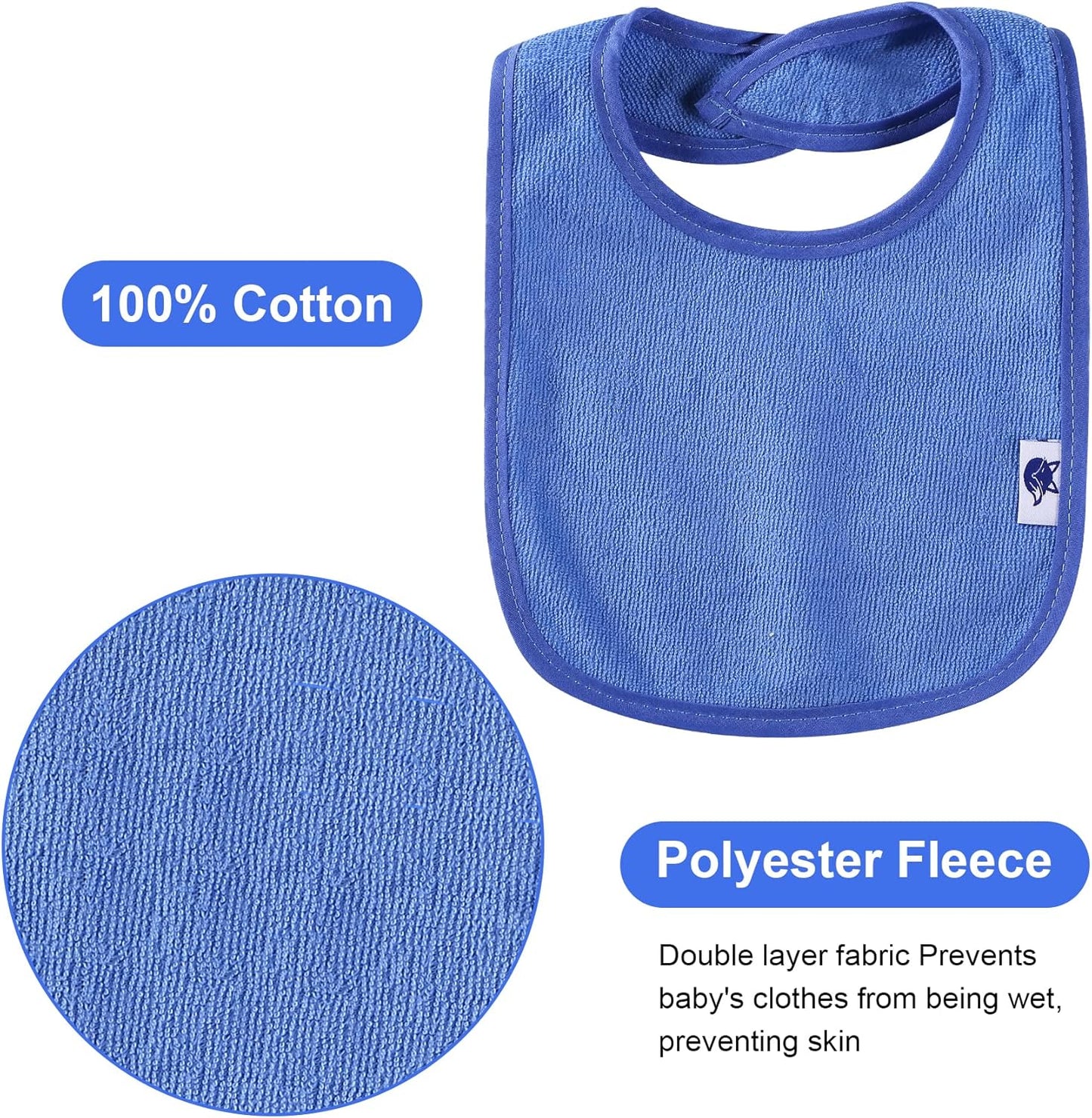 12 Pack Terry Drool Cotton Bibs, Unisex Baby Bibs with Fiber Filling Waterproof for Feeding, Teething, Drooling