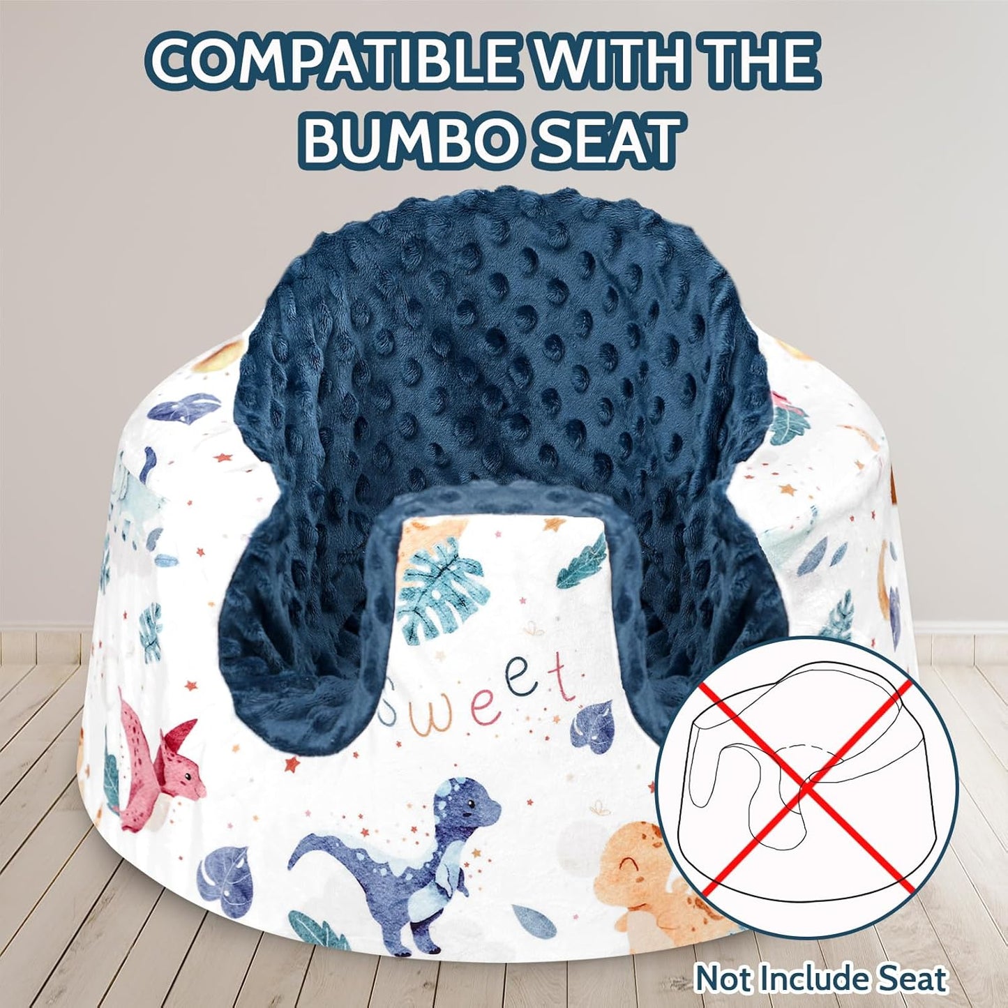 DILIMI Minky Seat Cover Compatible with Bumbo Seat, Removable Ultra Soft Comfortable Warm Seat Slipcover for Baby Girl and Boy, Star Dinosaur