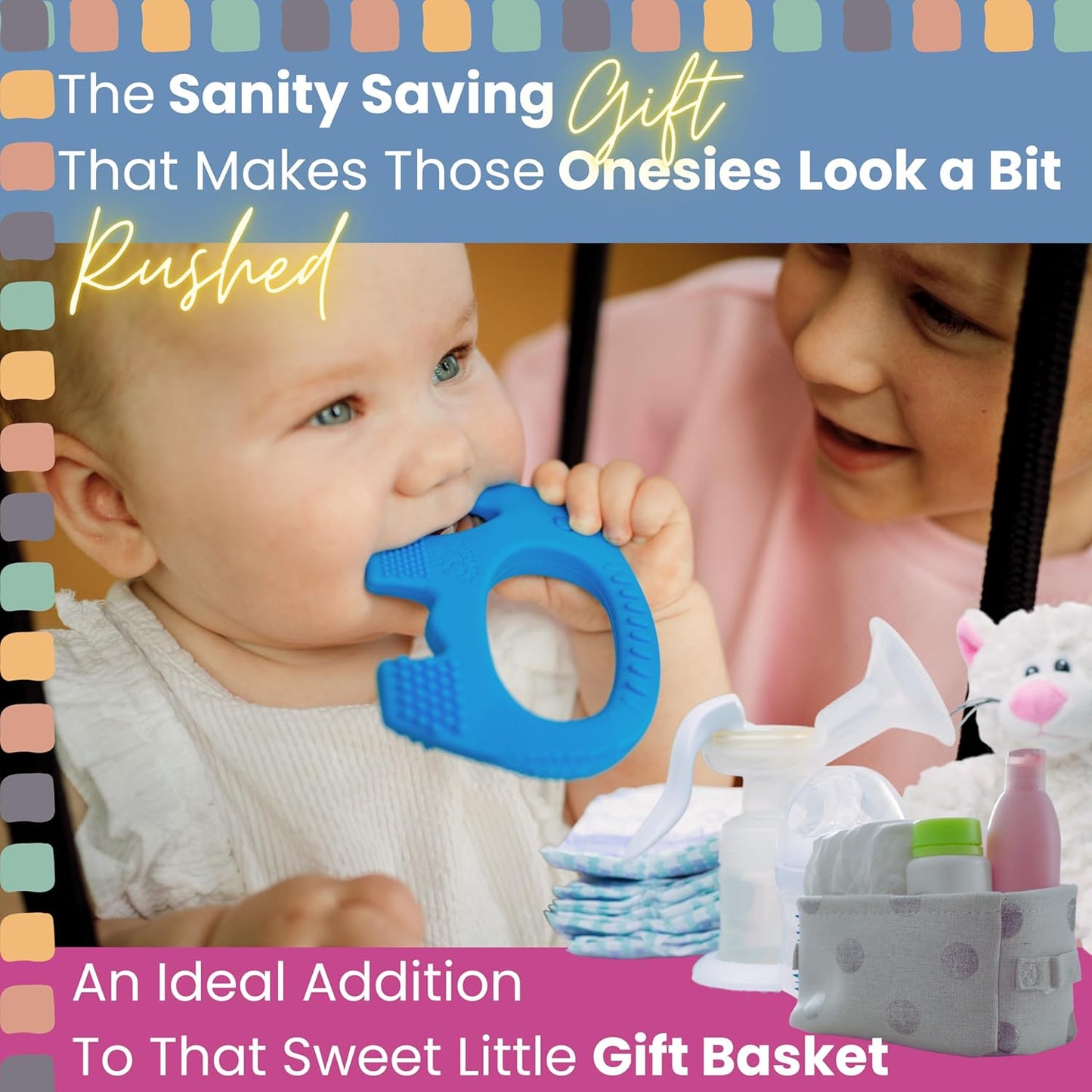 Teethers for Babies 6-12 Months - Baby Elefun 5x Pain Relief Toddler Teether. No More Ouch for Mom Anti Bite Trainer. Nurtures Grasping, Passing, Hand Eye Coordination. Silicone Baby Teething Toy Ring